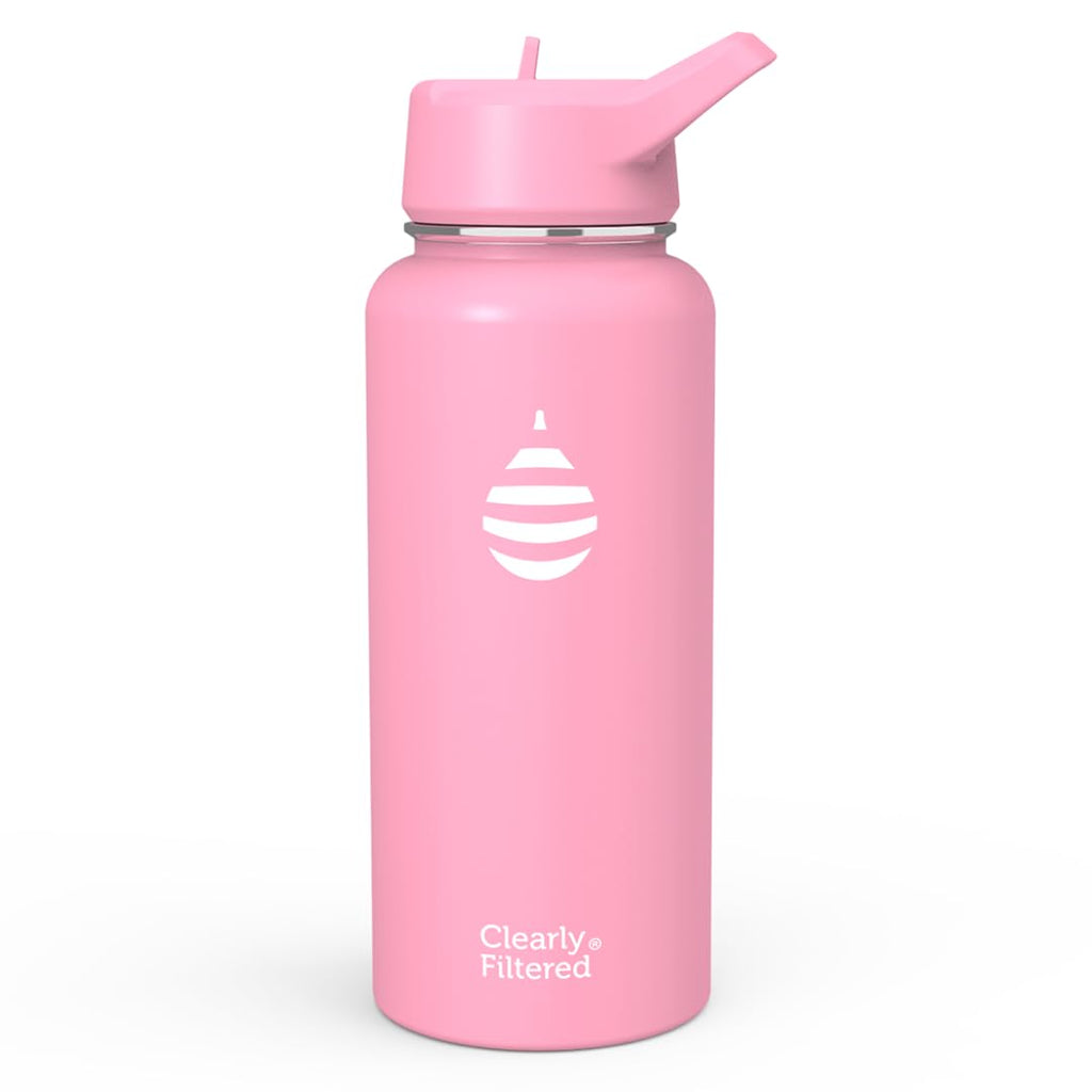 Clearly Filtered Water Bottle | Removes 200+ Contaminants, Double-Wall Insulated Stainless Steel, BPA/BPS Free, Phthalate Free, Filters Flouride Lead Chlorine (32oz, Crimson)