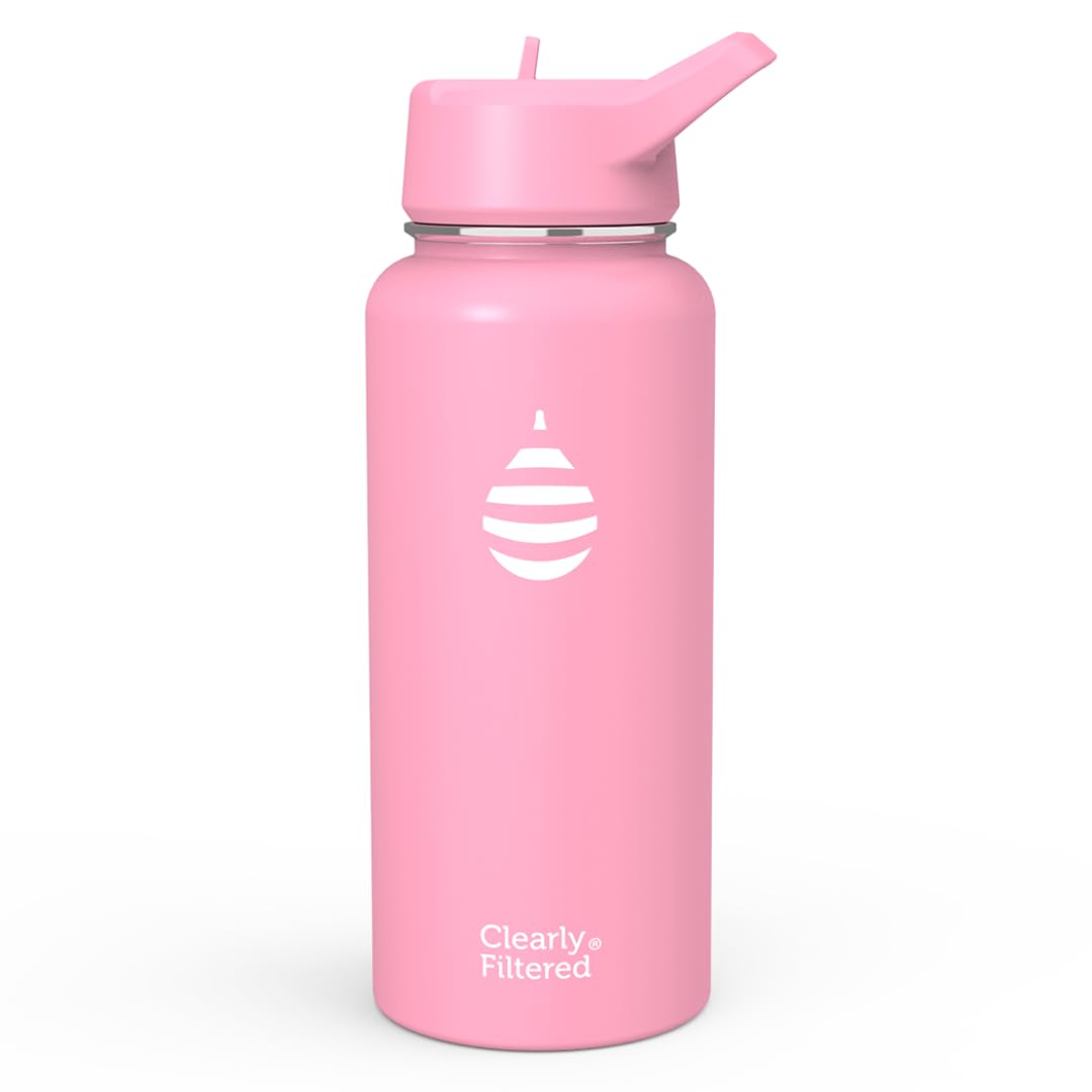 Clearly Filtered Water Bottle | Removes 200+ Contaminants, Double-Wall Insulated Stainless Steel, BPA/BPS Free, Phthalate Free, Filters Flouride Lead Chlorine (32oz, Crimson)