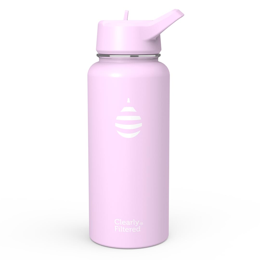 Clearly Filtered Water Bottle | Removes 200+ Contaminants, Double-Wall Insulated Stainless Steel, BPA/BPS Free, Phthalate Free, Filters Flouride Lead Chlorine (32oz, Crimson)