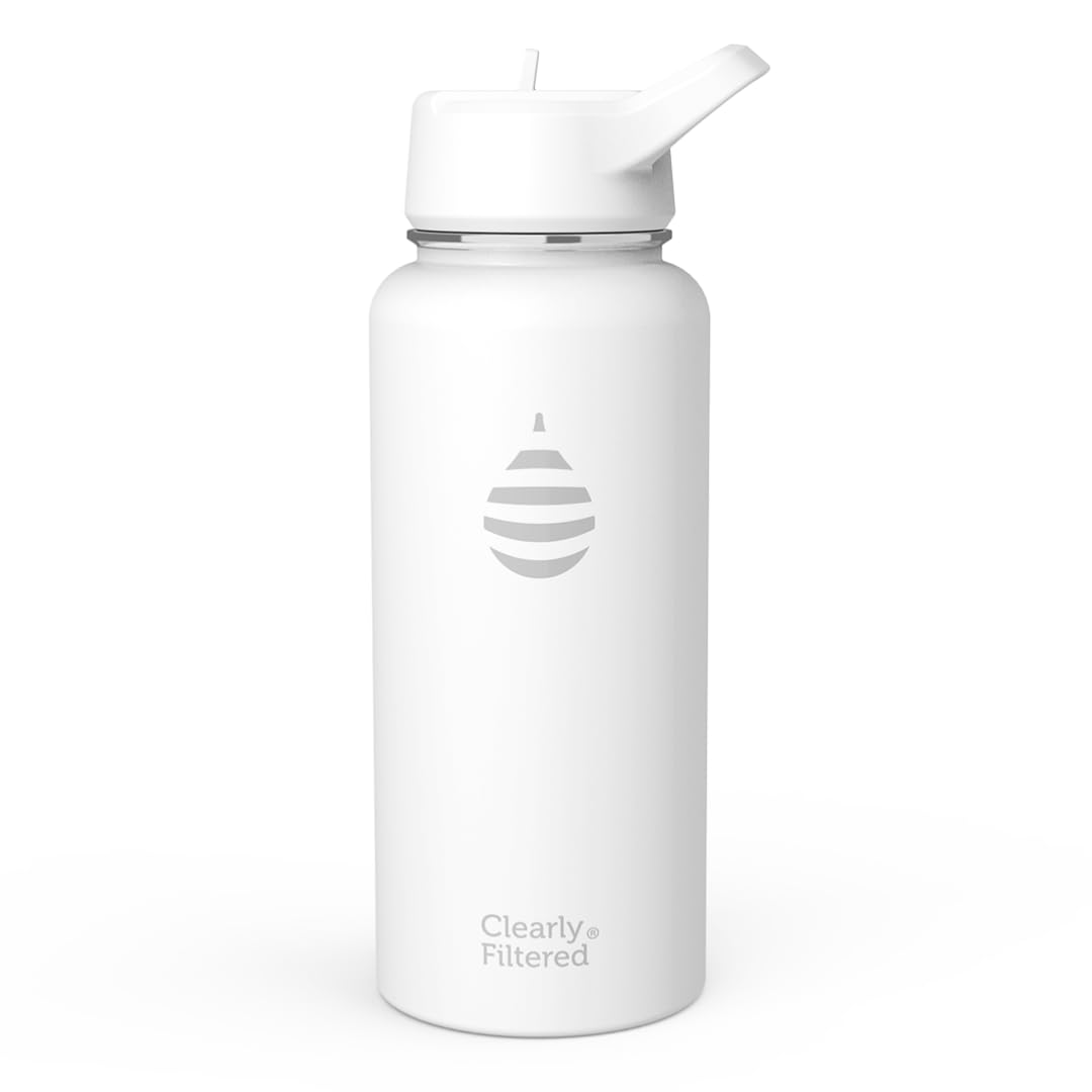 Clearly Filtered Water Bottle | Removes 200+ Contaminants, Double-Wall Insulated Stainless Steel, BPA/BPS Free, Phthalate Free, Filters Flouride Lead Chlorine (32oz, Crimson)