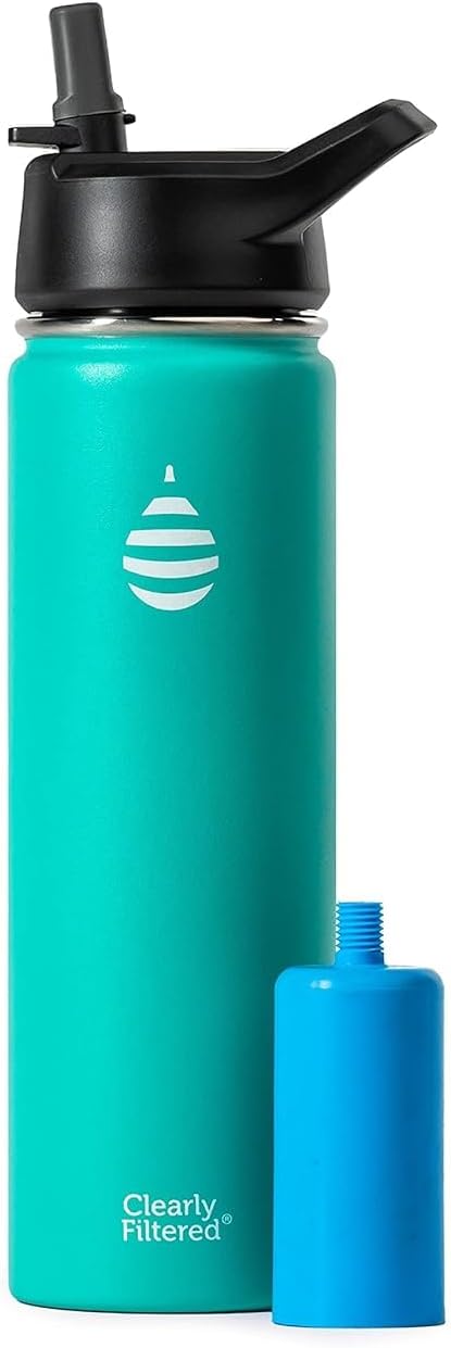 Clearly Filtered 20oz Water Bottle/Targets 220+ Contaminants/Double-Wall Insulated Stainless Steel Filtered Water Bottle BPA/BPS-Free Phthalate-Free Filters Fluoride Lead Chlorine (Teal Blue)