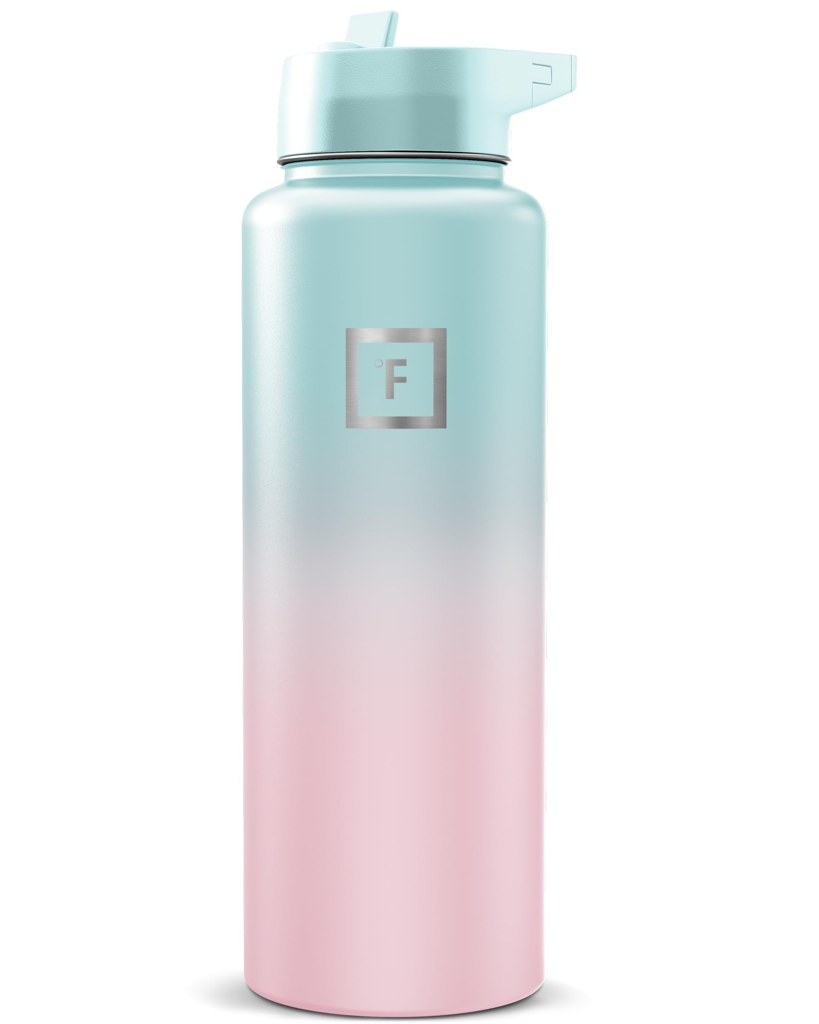 IRON °FLASK Camping & Hiking Hydration Flask with Straw, Wide Mouth Insulated Stainless Steel Sports Water Bottle - 40 oz Blue Waves