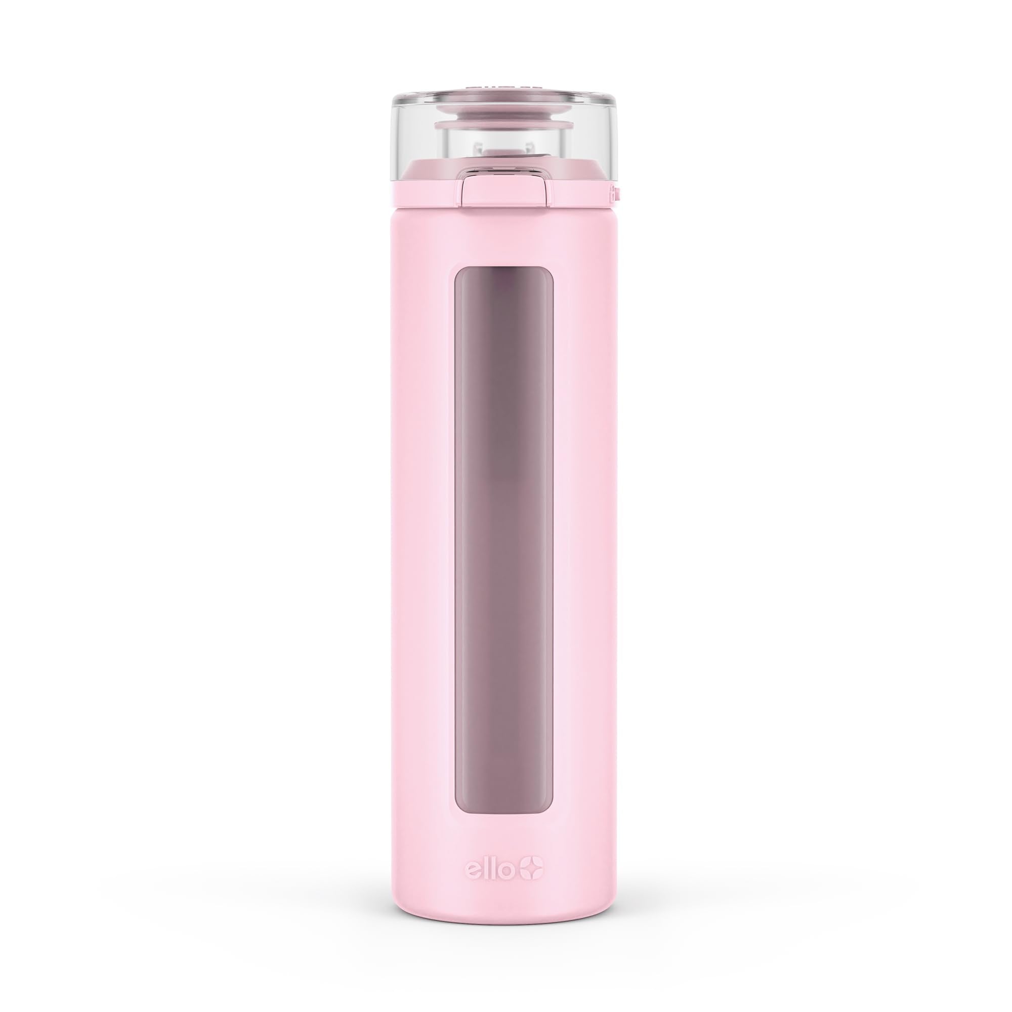 Ello Syndicate 20oz Reusable Glass Water Bottle with One-Touch Leak Proof Flip Lid, Protective Non-Slip Silicone Sleeve, Carry Loop for Coffee, Tea and Water, BPA-free, Dishwasher Safe, Tech Blue