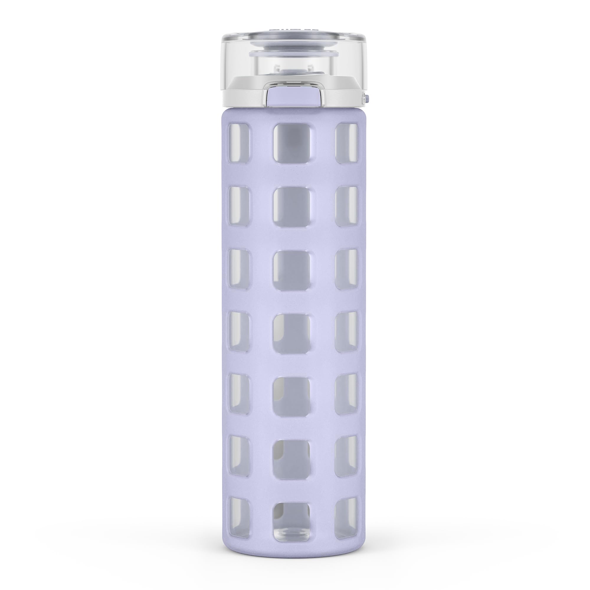 Ello Syndicate 20oz Reusable Glass Water Bottle with One-Touch Leak Proof Flip Lid, Protective Non-Slip Silicone Sleeve, Carry Loop for Coffee, Tea and Water, BPA-free, Dishwasher Safe, Tech Blue
