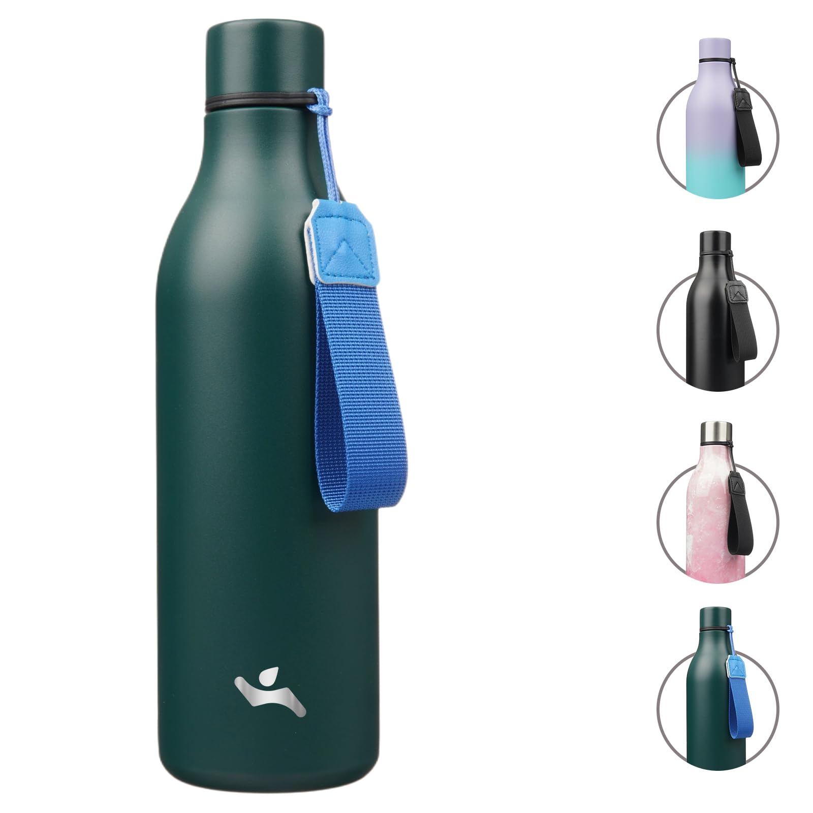 Insulated Water Bottle with Strap,18 oz Double Wall Stainless Steel Vacuum Bottles Metal Water Flask,Candy Blue