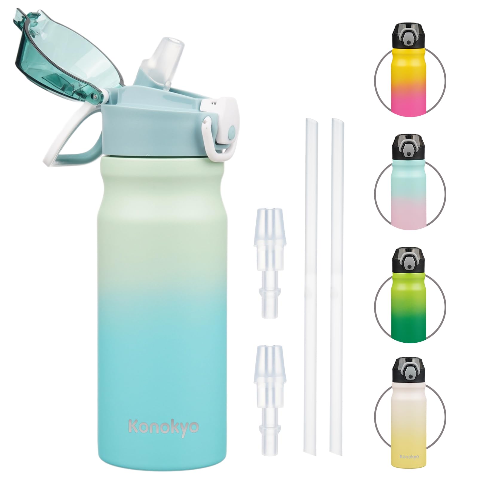 Insulated Water Bottle with Straw and Carry Loop,18 oz Stainless Steel Double Wall Vaccum Metal Water Flask with Leak-proof Lid,Rainbow