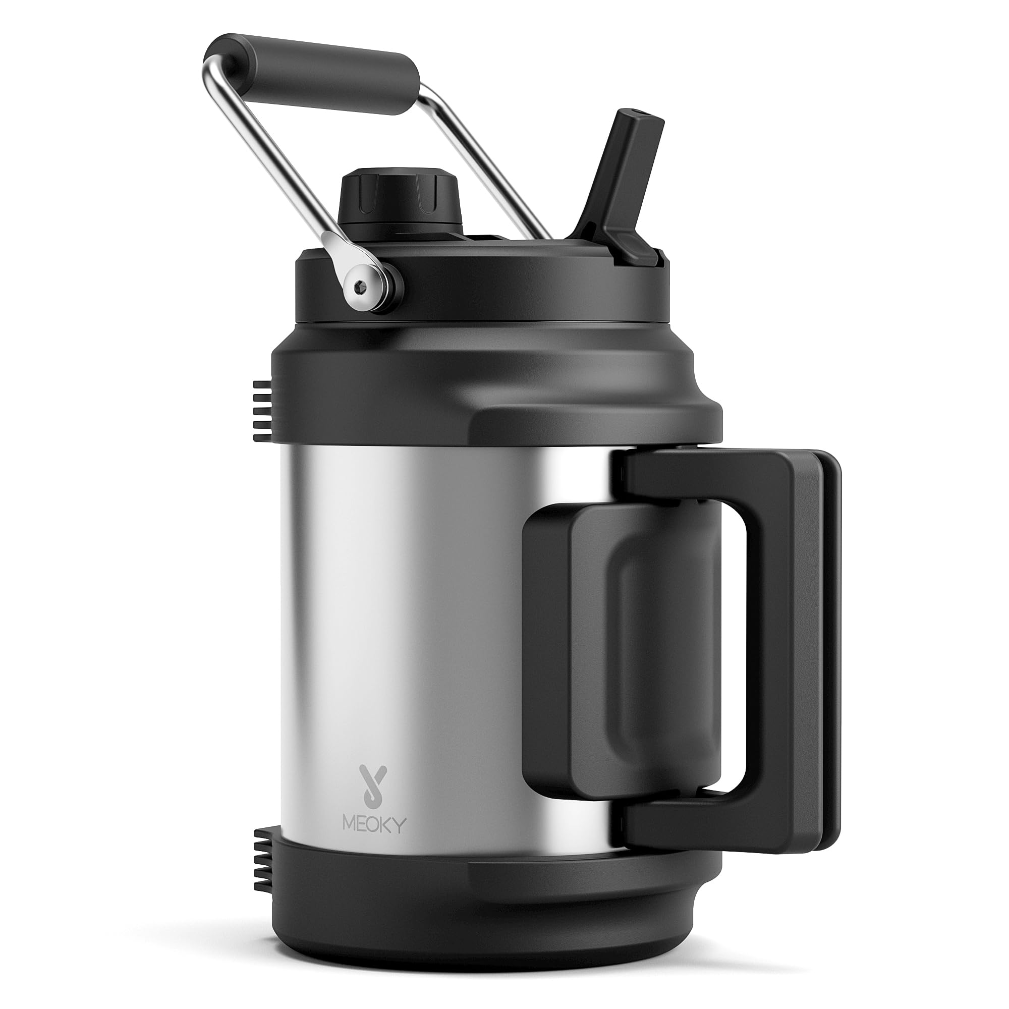 1 Gallon Insulated Water Bottle for Sports: Meoky 128 oz Triple Wall Vacuum Stainless Steel Water Jug - Top and Side Handles, Cold for 48 Hrs, 2-in-1 Straw and Spout Lid, Leak Proof for Hiking (Night)
