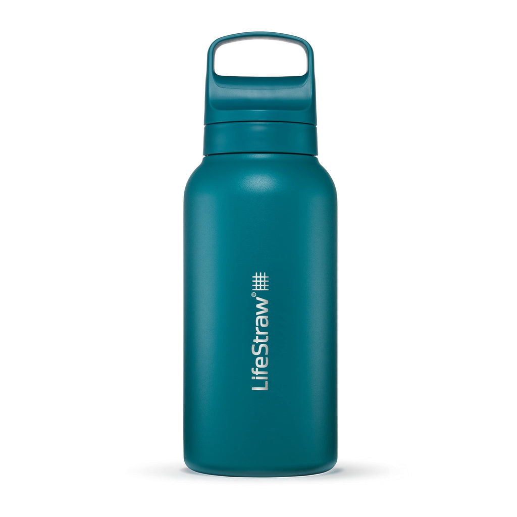 LifeStraw Go Series – Insulated Stainless Steel Water Filter Bottle for Travel and Everyday Use, Removes Bacteria, Parasites and Microplastics, Improves Taste, 18oz Aegean Sea