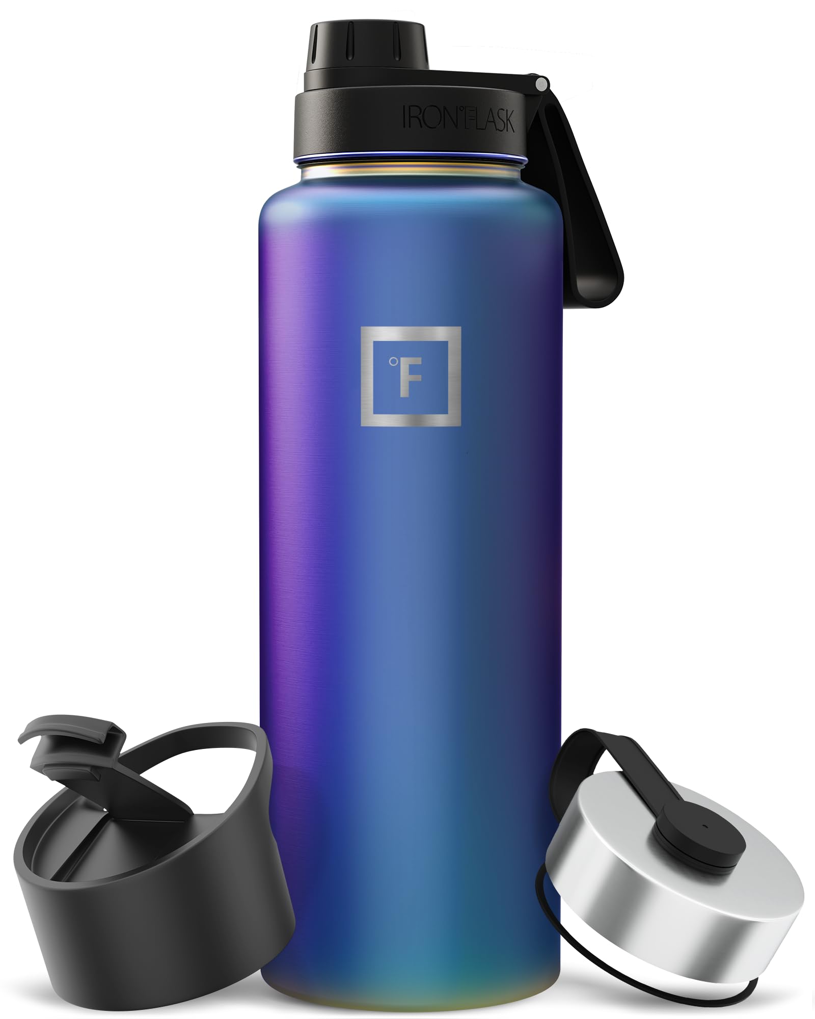 IRON °FLASK Camping & Hiking Hydration Flask with Straw, Wide Mouth Insulated Stainless Steel Sports Water Bottle - 40 oz Blue Waves