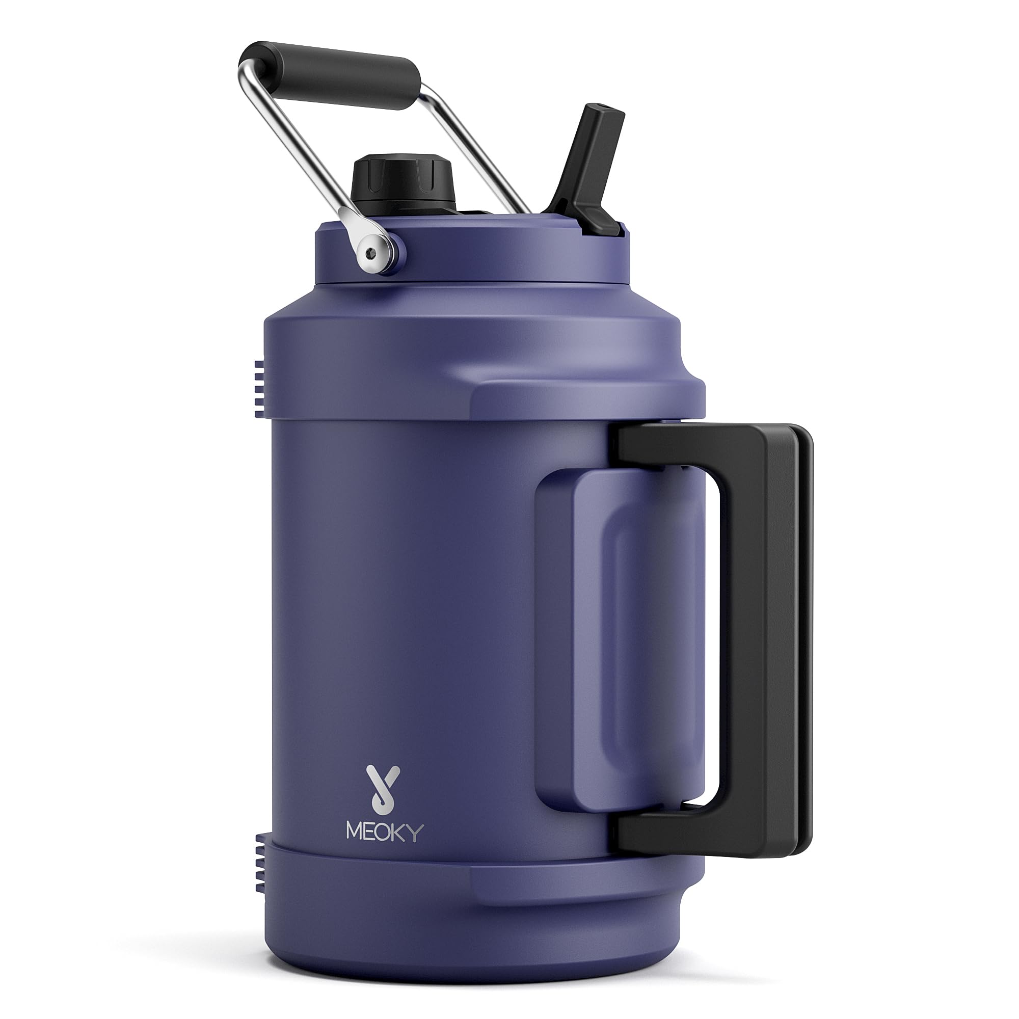 1 Gallon Insulated Water Bottle for Sports: Meoky 128 oz Triple Wall Vacuum Stainless Steel Water Jug - Top and Side Handles, Cold for 48 Hrs, 2-in-1 Straw and Spout Lid, Leak Proof for Hiking (Night)