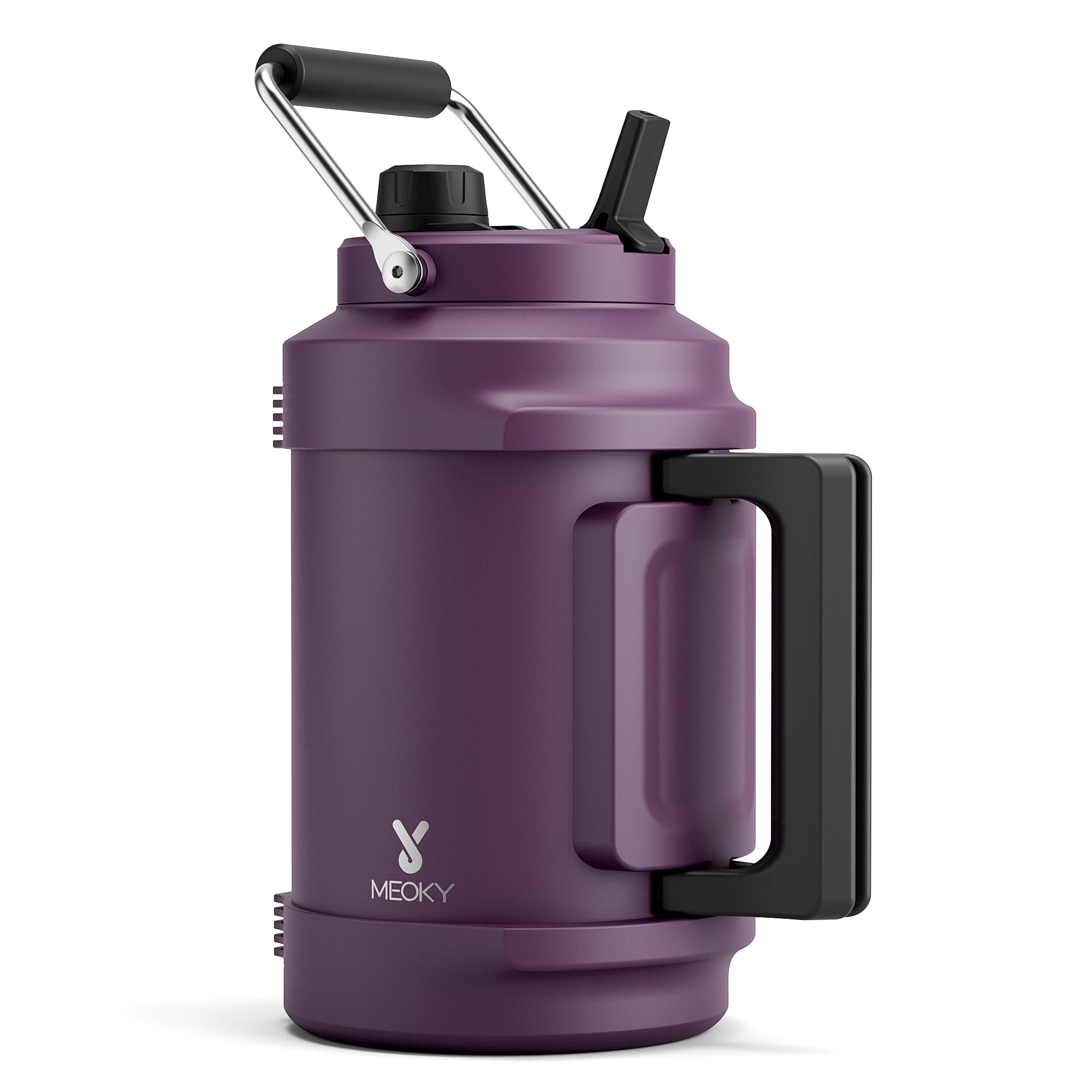 1 Gallon Insulated Water Bottle for Sports: Meoky 128 oz Triple Wall Vacuum Stainless Steel Water Jug - Top and Side Handles, Cold for 48 Hrs, 2-in-1 Straw and Spout Lid, Leak Proof for Hiking (Night)
