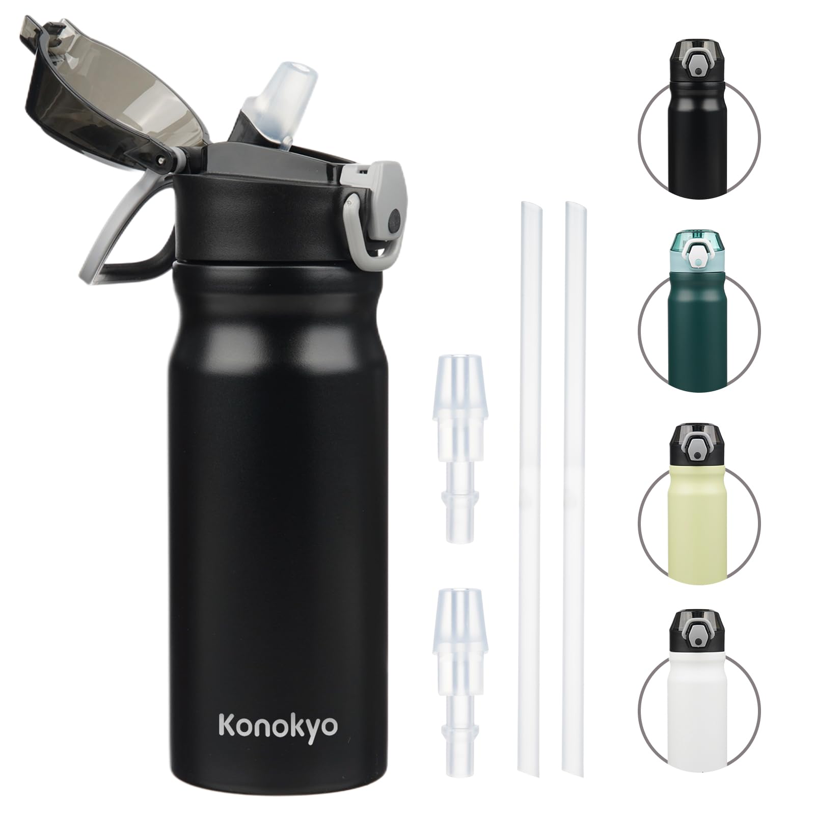 Insulated Water Bottle with Straw and Carry Loop,18 oz Stainless Steel Double Wall Vaccum Metal Water Flask with Leak-proof Lid,Rainbow
