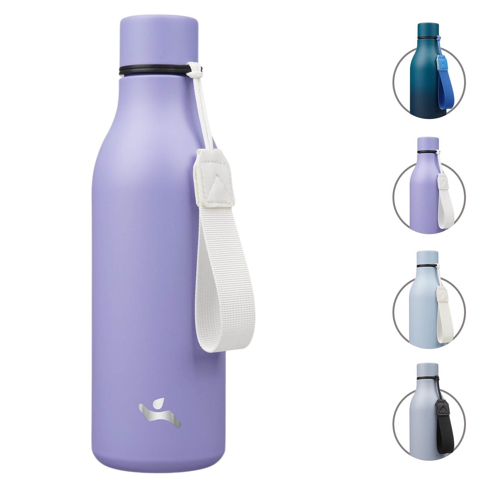 Insulated Water Bottle with Strap,18 oz Double Wall Stainless Steel Vacuum Bottles Metal Water Flask,Candy Blue