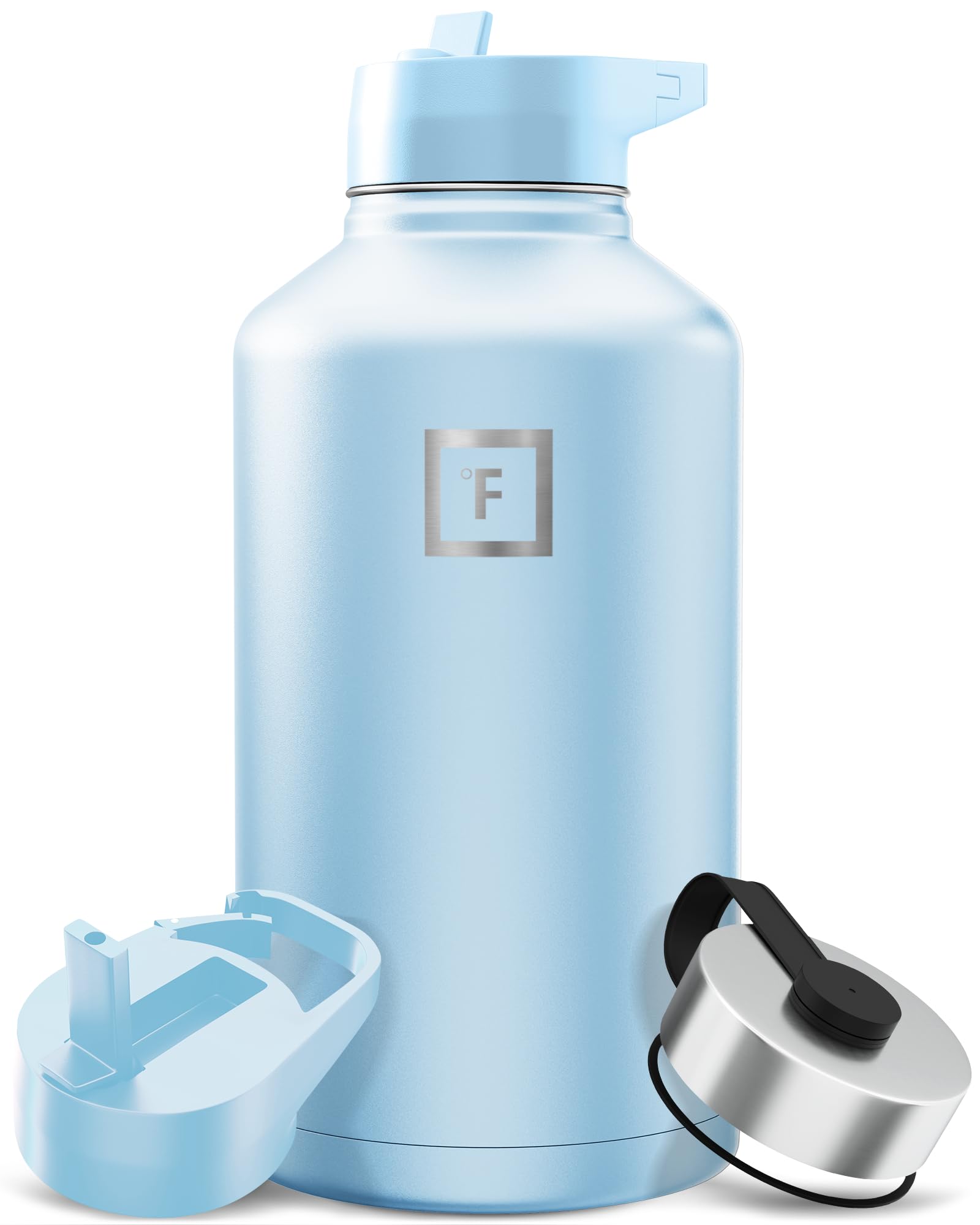 IRON °FLASK Camping & Hiking Hydration Flask with Straw, Wide Mouth Insulated Stainless Steel Sports Water Bottle - 40 oz Blue Waves