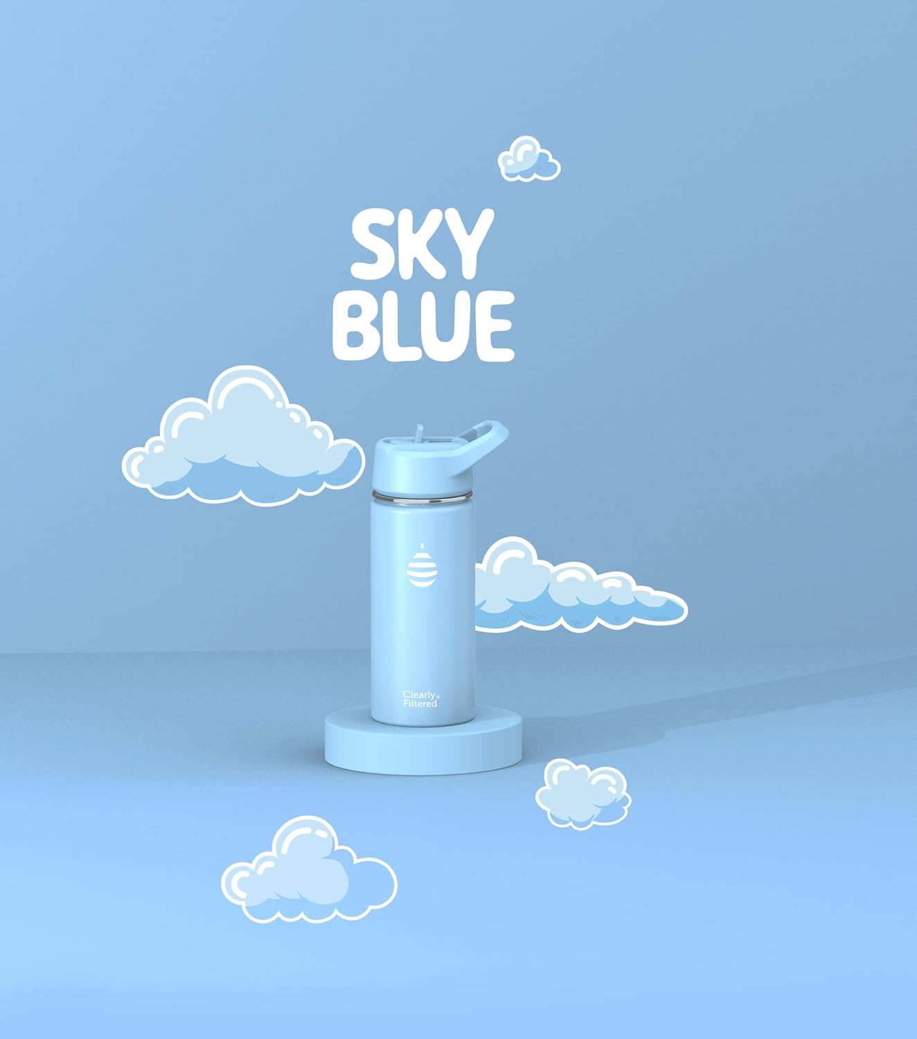 Clearly Filtered Water Bottle | Removes 200+ Contaminants, Double-Wall Insulated Stainless Steel, BPA/BPS Free, Phthalate Free, Filters Flouride Lead Chlorine (16oz, Sky Blue)