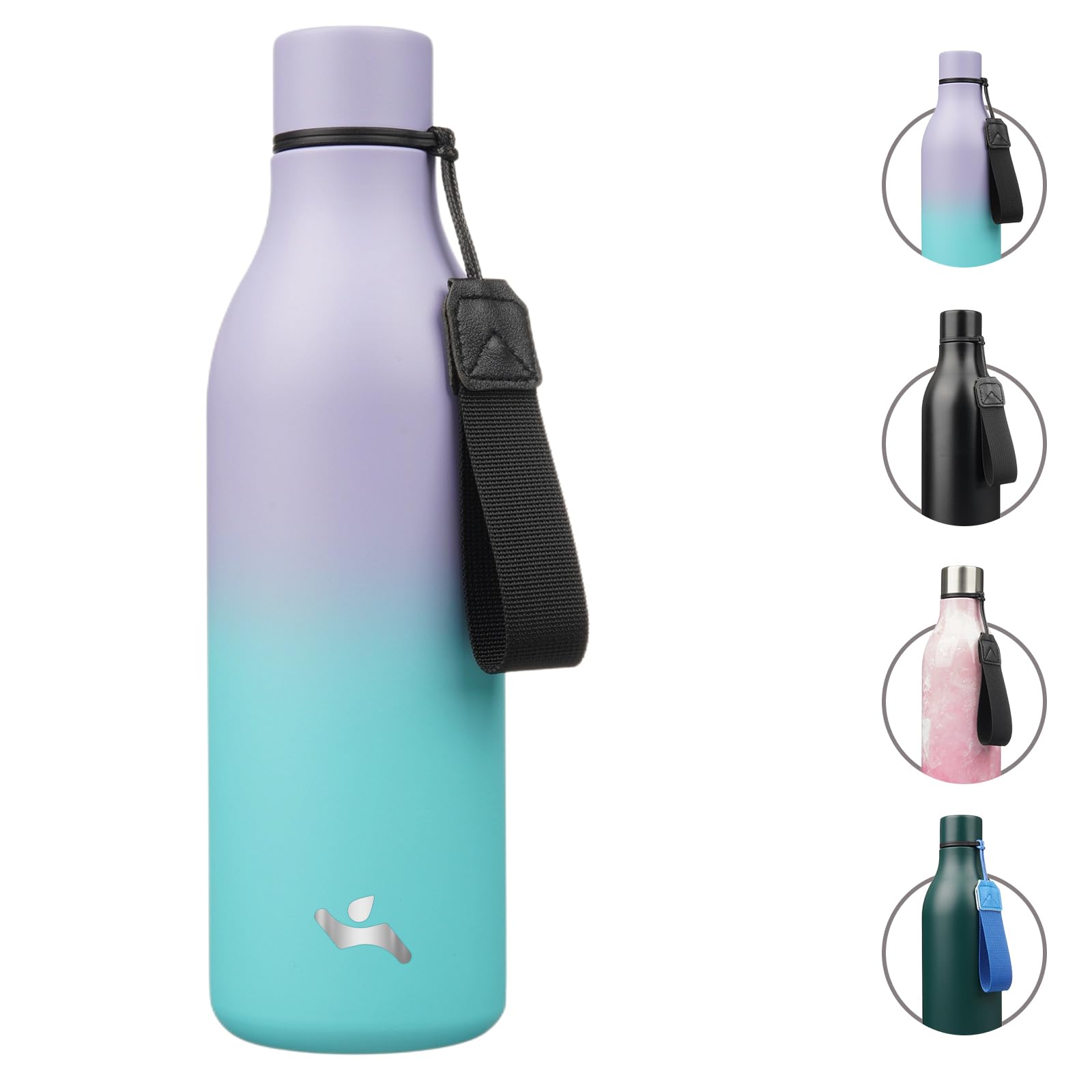 Insulated Water Bottle with Strap,18 oz Double Wall Stainless Steel Vacuum Bottles Metal Water Flask,Candy Blue