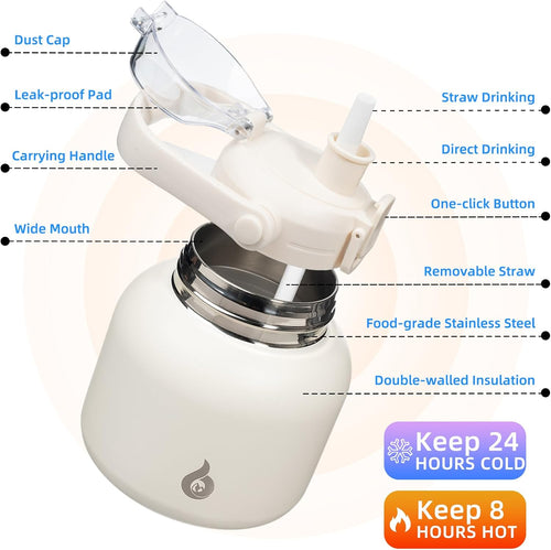 BJPKPK Insulated Water Bottles with Straw, 27 oz Cute Water Bottles with Handle, BPA Free Stainless Steel Metal Jug, Easy Carry Flasks for Men & Women, White