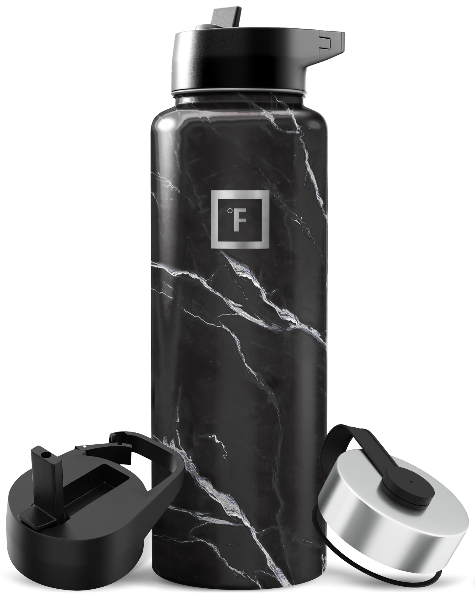 IRON °FLASK Camping & Hiking Hydration Flask with Straw, Wide Mouth Insulated Stainless Steel Sports Water Bottle - 40 oz Blue Waves