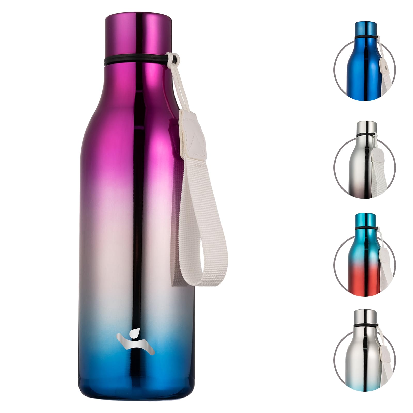 Insulated Water Bottle with Strap,18 oz Double Wall Stainless Steel Vacuum Bottles Metal Water Flask,Candy Blue