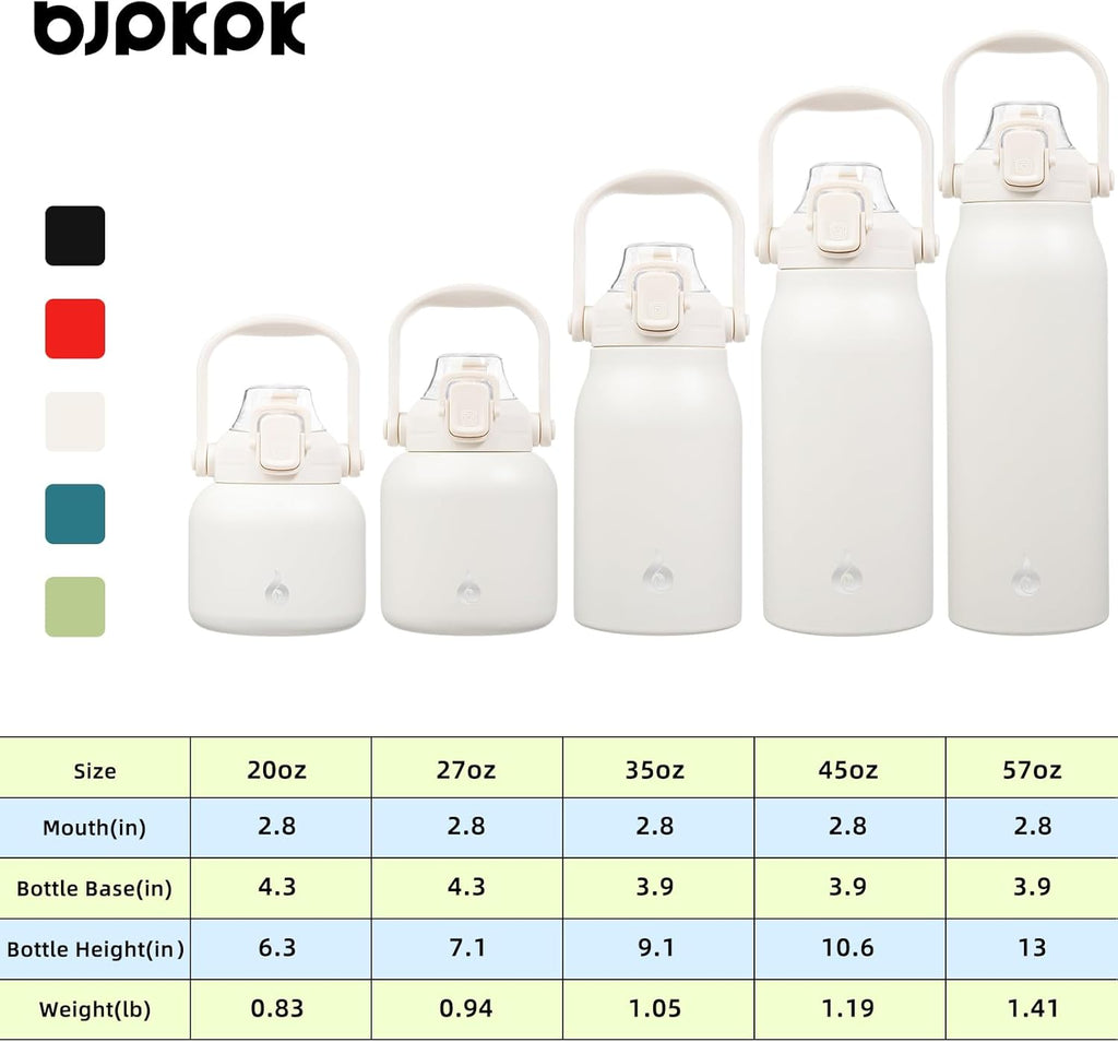 BJPKPK Insulated Water Bottles with Straw, 27 oz Cute Water Bottles with Handle, BPA Free Stainless Steel Metal Jug, Easy Carry Flasks for Men & Women, White