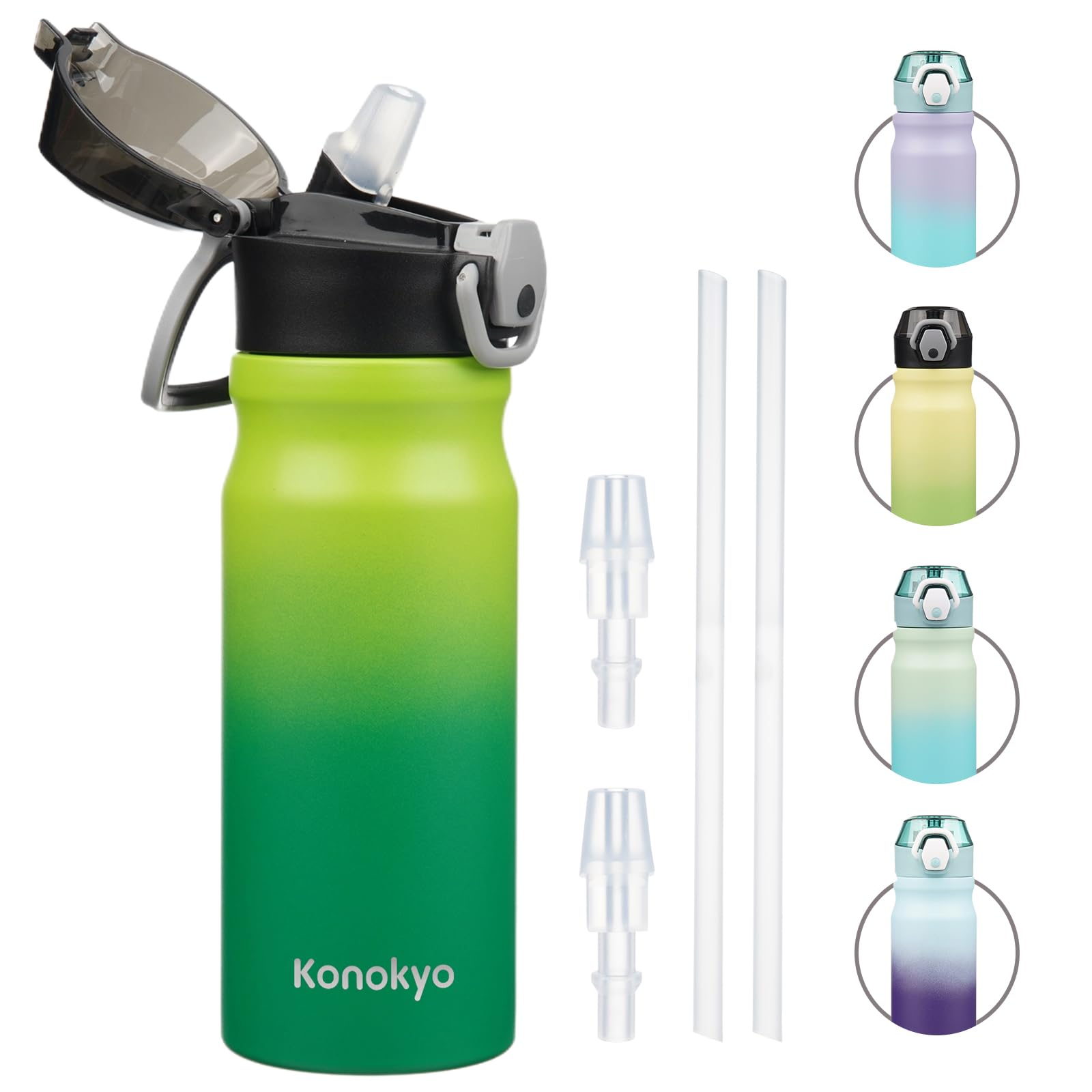 Insulated Water Bottle with Straw and Carry Loop,18 oz Stainless Steel Double Wall Vaccum Metal Water Flask with Leak-proof Lid,Rainbow
