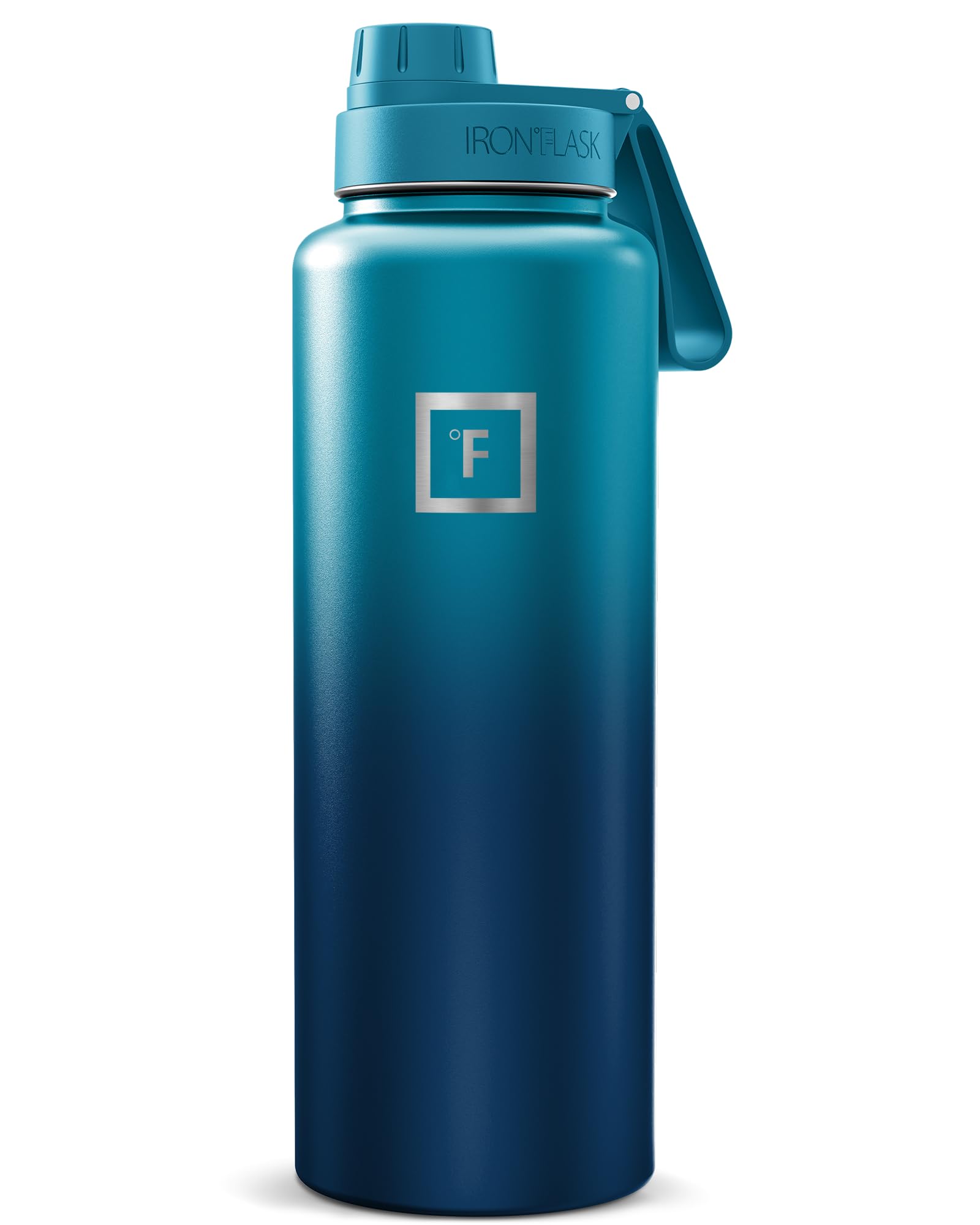 IRON °FLASK Camping & Hiking Hydration Flask with Straw, Wide Mouth Insulated Stainless Steel Sports Water Bottle - 40 oz Blue Waves