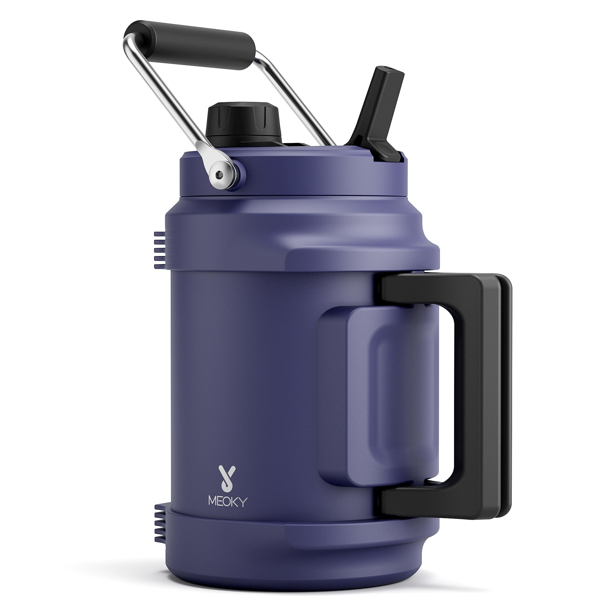 1 Gallon Insulated Water Bottle for Sports: Meoky 128 oz Triple Wall Vacuum Stainless Steel Water Jug - Top and Side Handles, Cold for 48 Hrs, 2-in-1 Straw and Spout Lid, Leak Proof for Hiking (Night)