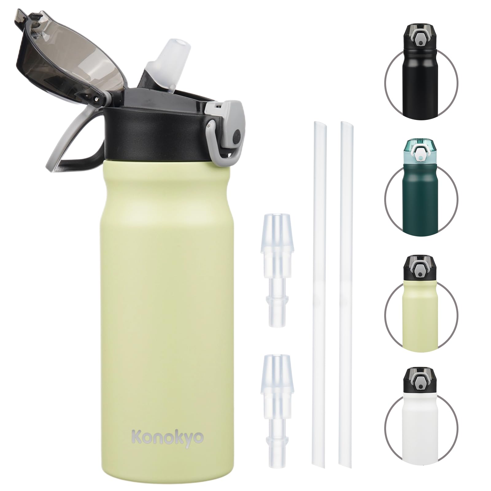 Insulated Water Bottle with Straw and Carry Loop,18 oz Stainless Steel Double Wall Vaccum Metal Water Flask with Leak-proof Lid,Rainbow