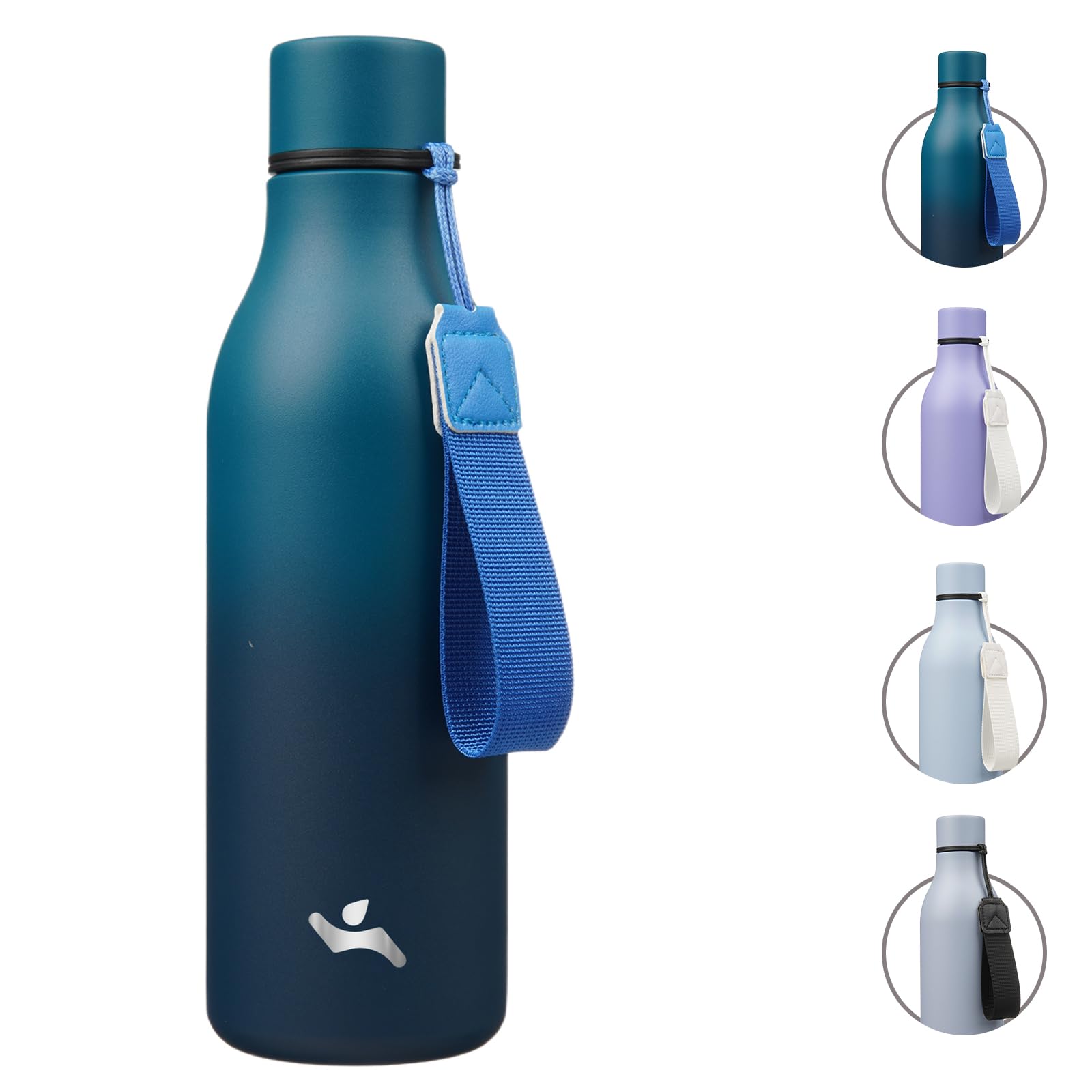 Insulated Water Bottle with Strap,18 oz Double Wall Stainless Steel Vacuum Bottles Metal Water Flask,Candy Blue