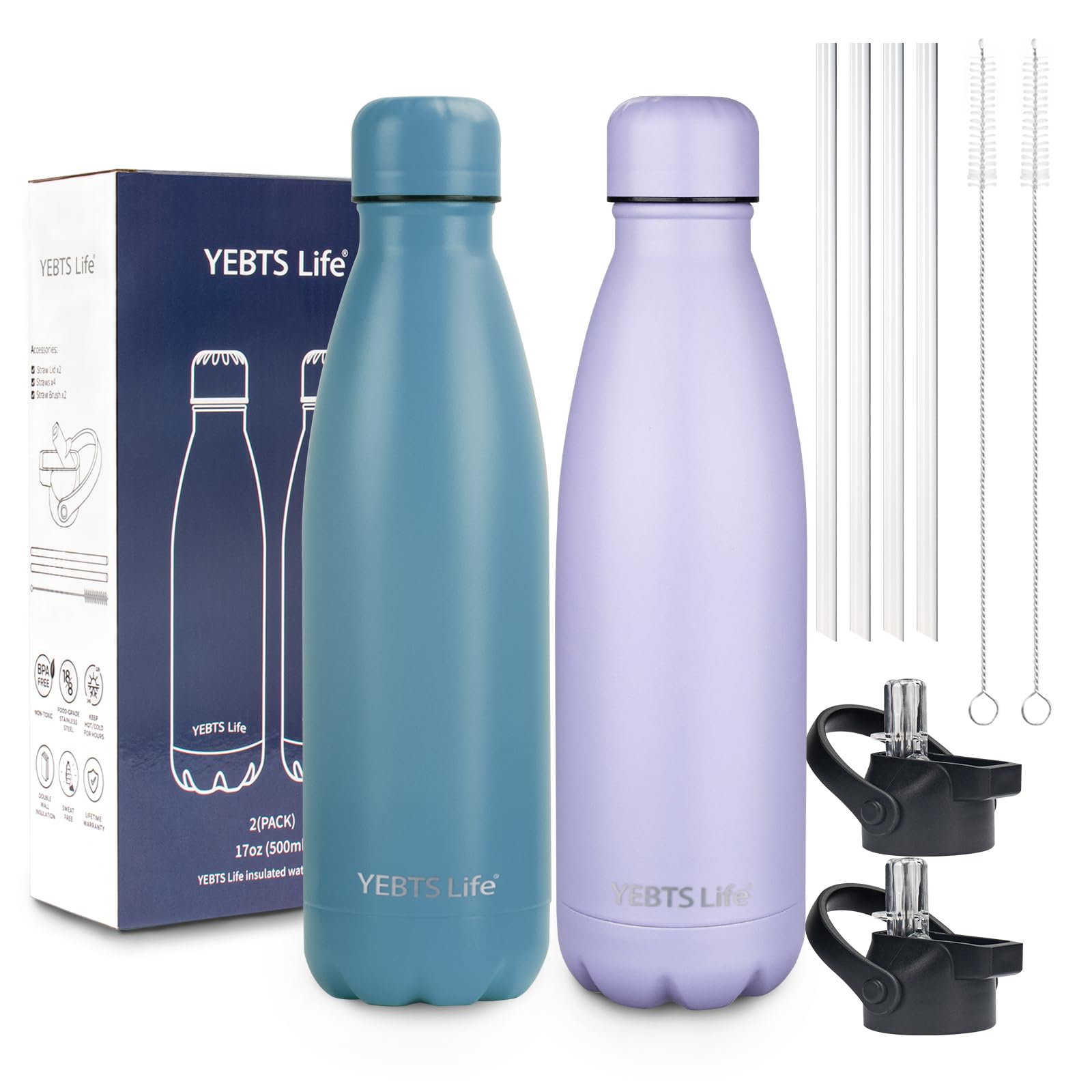 Insulated Water Bottle,12oz Stainless Steel Water Bottles with straw lid,Metal Sports Water Bottles for Boys,Girls,Double Wall Vacuum BPA-Free Flask for School, Sports & Travel-Sliver