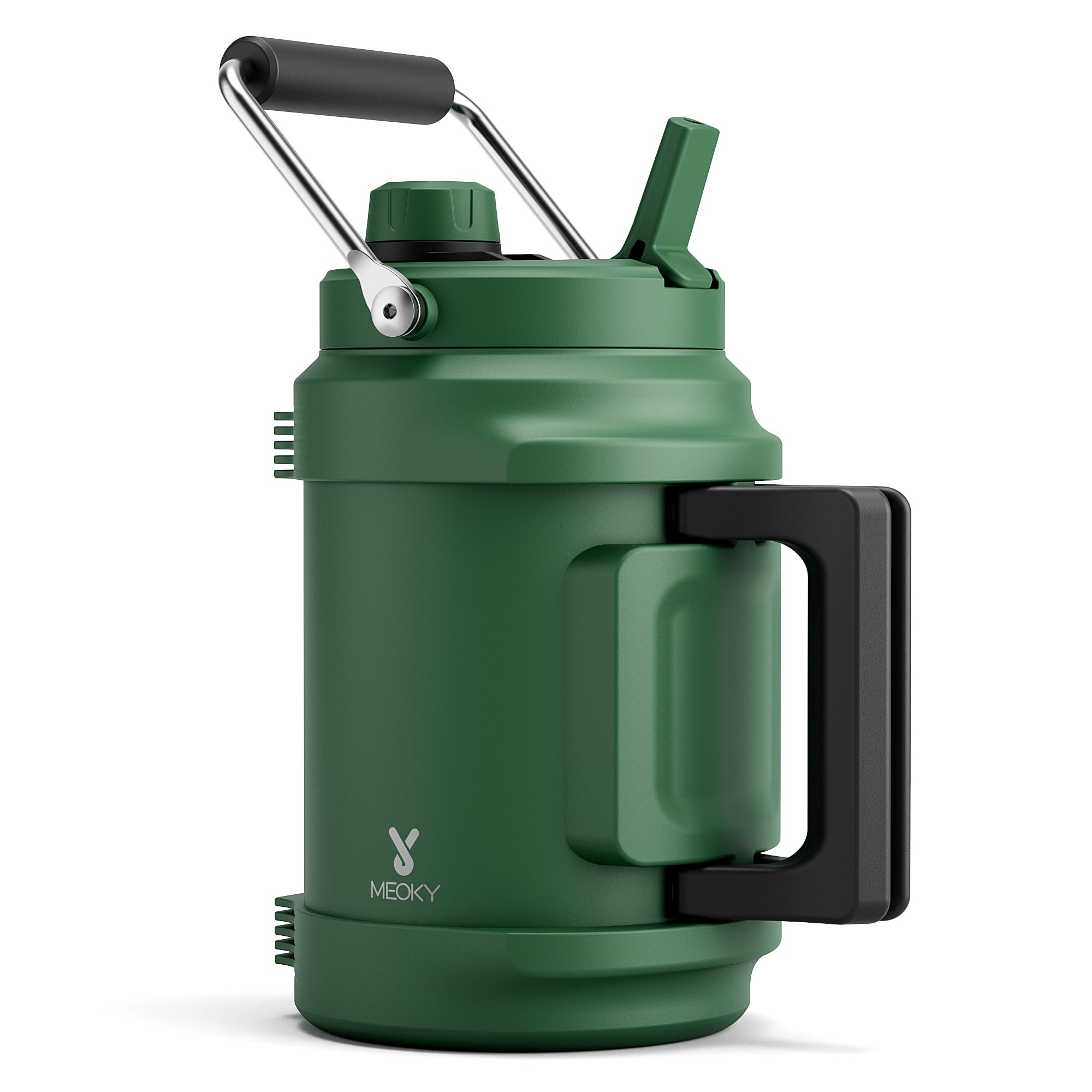 1 Gallon Insulated Water Bottle for Sports: Meoky 128 oz Triple Wall Vacuum Stainless Steel Water Jug - Top and Side Handles, Cold for 48 Hrs, 2-in-1 Straw and Spout Lid, Leak Proof for Hiking (Night)