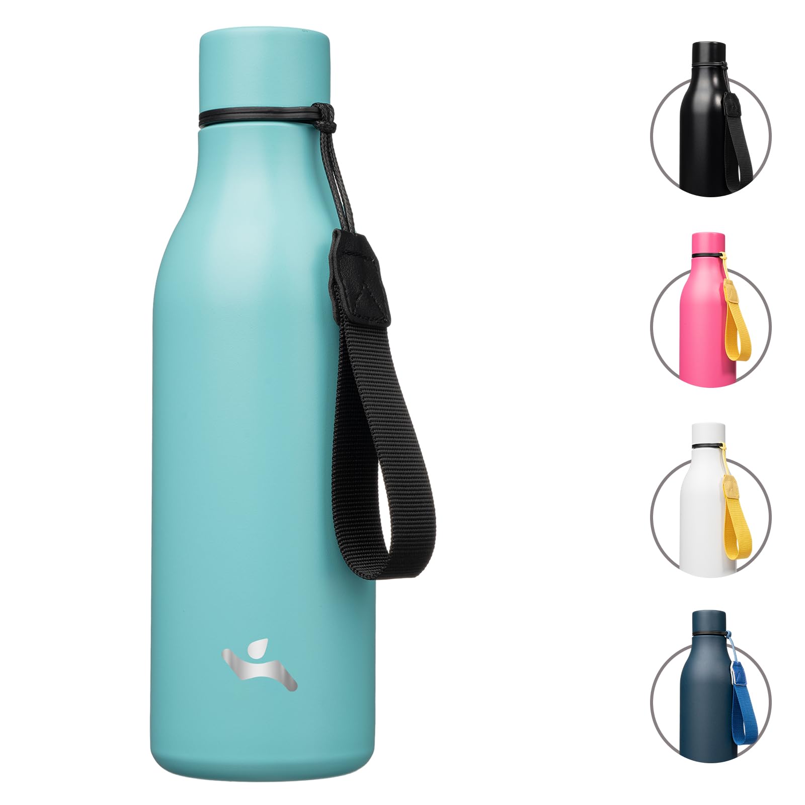 Insulated Water Bottle with Strap,18 oz Double Wall Stainless Steel Vacuum Bottles Metal Water Flask,Candy Blue