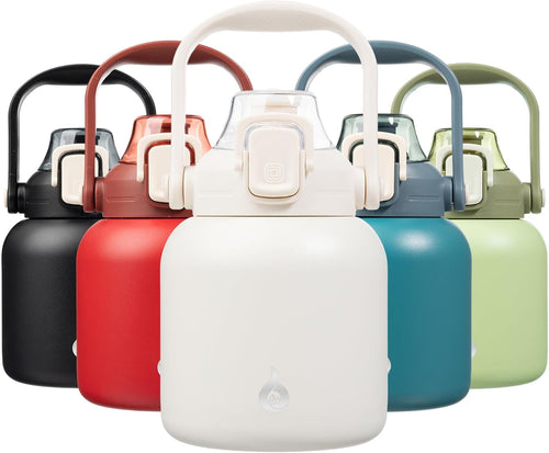 BJPKPK Insulated Water Bottles with Straw, 27 oz Cute Water Bottles with Handle, BPA Free Stainless Steel Metal Jug, Easy Carry Flasks for Men & Women, White