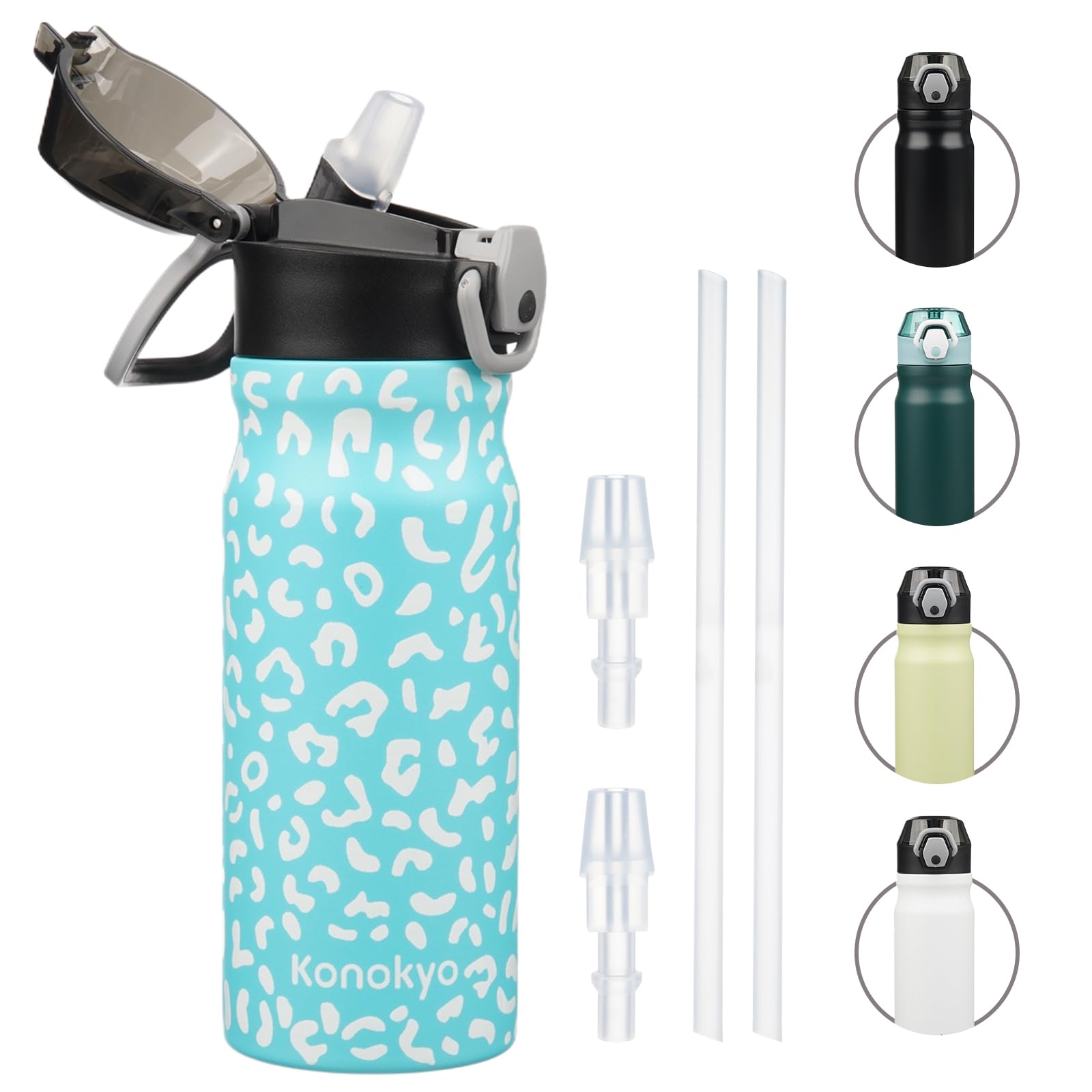Insulated Water Bottle with Straw and Carry Loop,18 oz Stainless Steel Double Wall Vaccum Metal Water Flask with Leak-proof Lid,Rainbow
