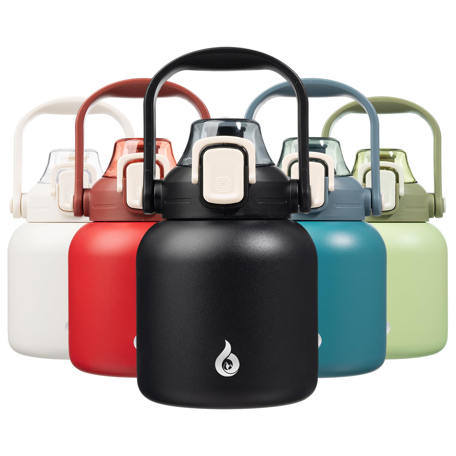 BJPKPK Insulated Water Bottles with Straw, 27 oz Cute Water Bottles with Handle, BPA Free Stainless Steel Metal Jug, Easy Carry Flasks for Men & Women, White