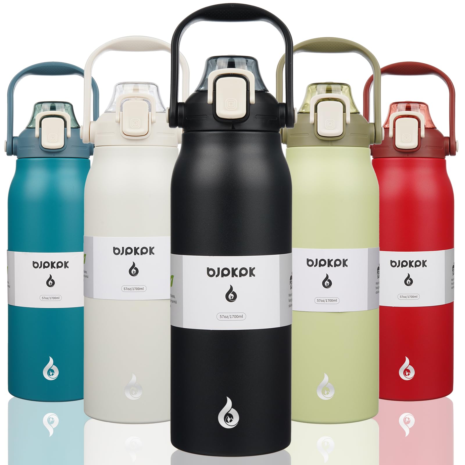 BJPKPK Insulated Water Bottles with Straw, 27 oz Cute Water Bottles with Handle, BPA Free Stainless Steel Metal Jug, Easy Carry Flasks for Men & Women, White