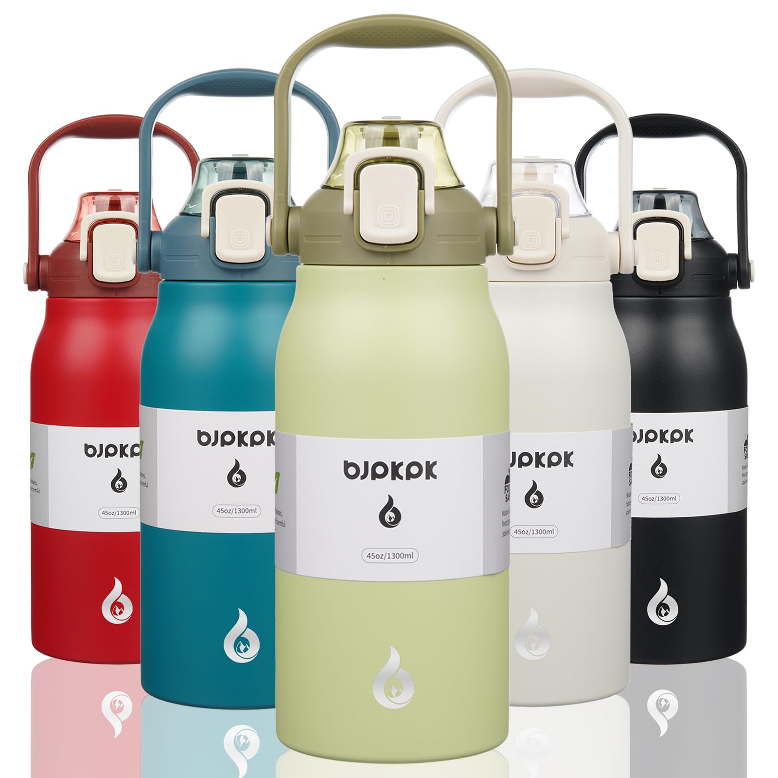 BJPKPK Insulated Water Bottles with Straw, 27 oz Cute Water Bottles with Handle, BPA Free Stainless Steel Metal Jug, Easy Carry Flasks for Men & Women, White