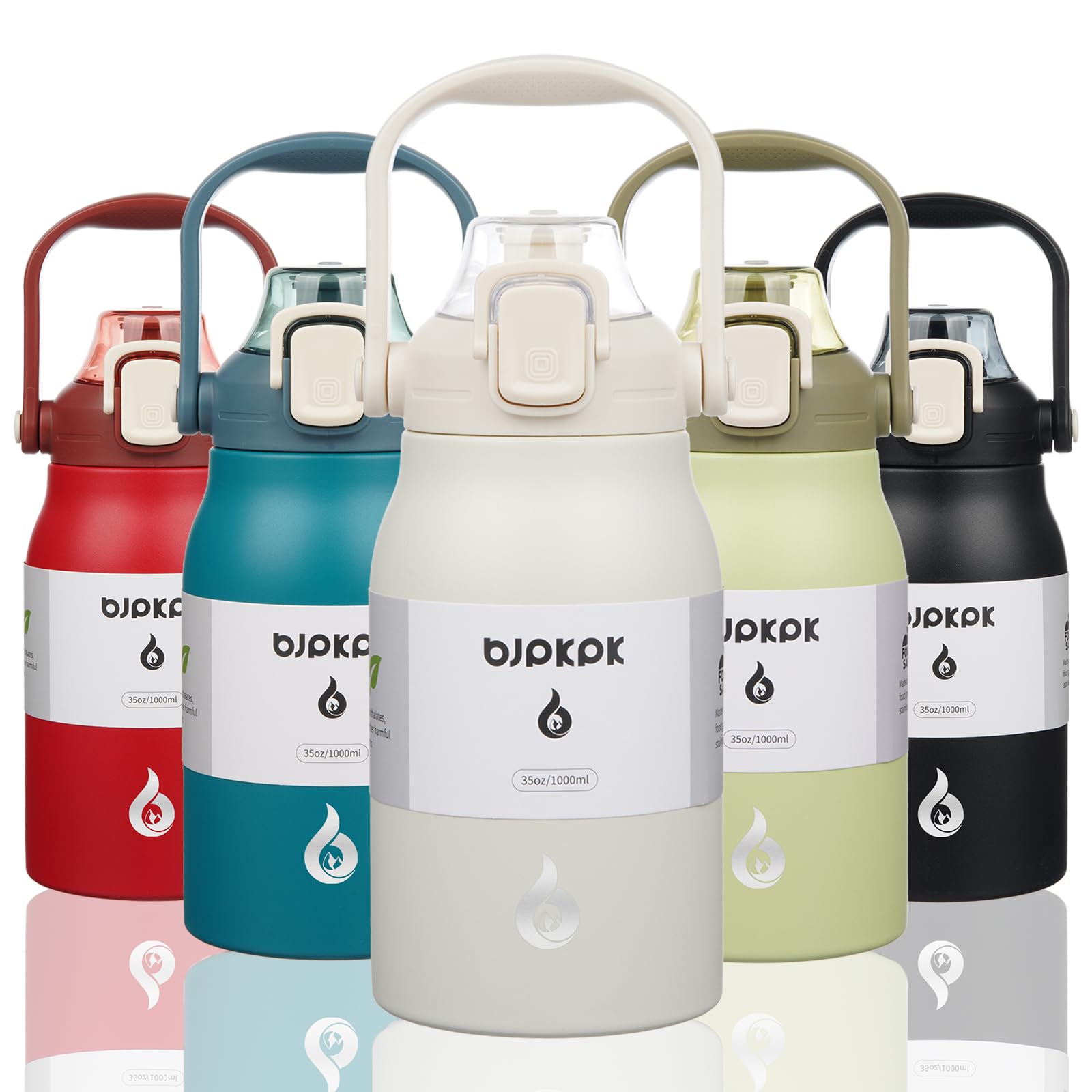 BJPKPK Insulated Water Bottles with Straw, 27 oz Cute Water Bottles with Handle, BPA Free Stainless Steel Metal Jug, Easy Carry Flasks for Men & Women, White