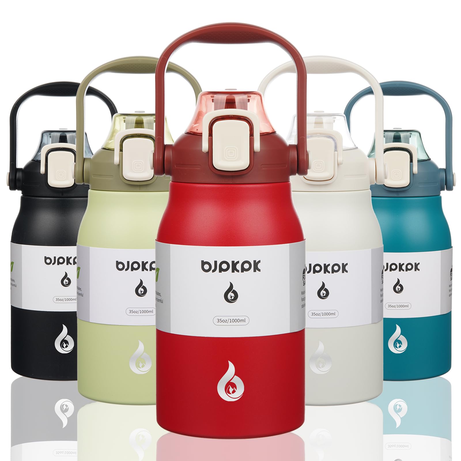 BJPKPK Insulated Water Bottles with Straw, 27 oz Cute Water Bottles with Handle, BPA Free Stainless Steel Metal Jug, Easy Carry Flasks for Men & Women, White