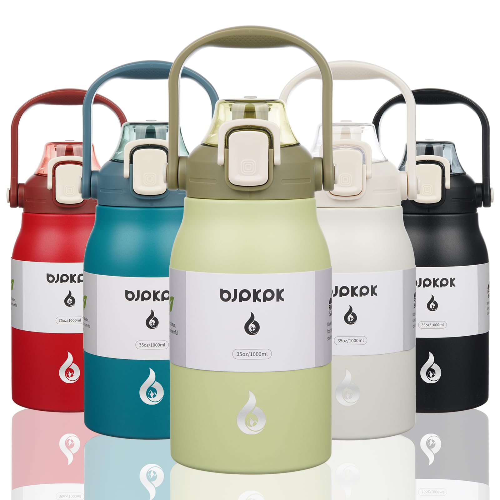 BJPKPK Insulated Water Bottles with Straw, 27 oz Cute Water Bottles with Handle, BPA Free Stainless Steel Metal Jug, Easy Carry Flasks for Men & Women, White