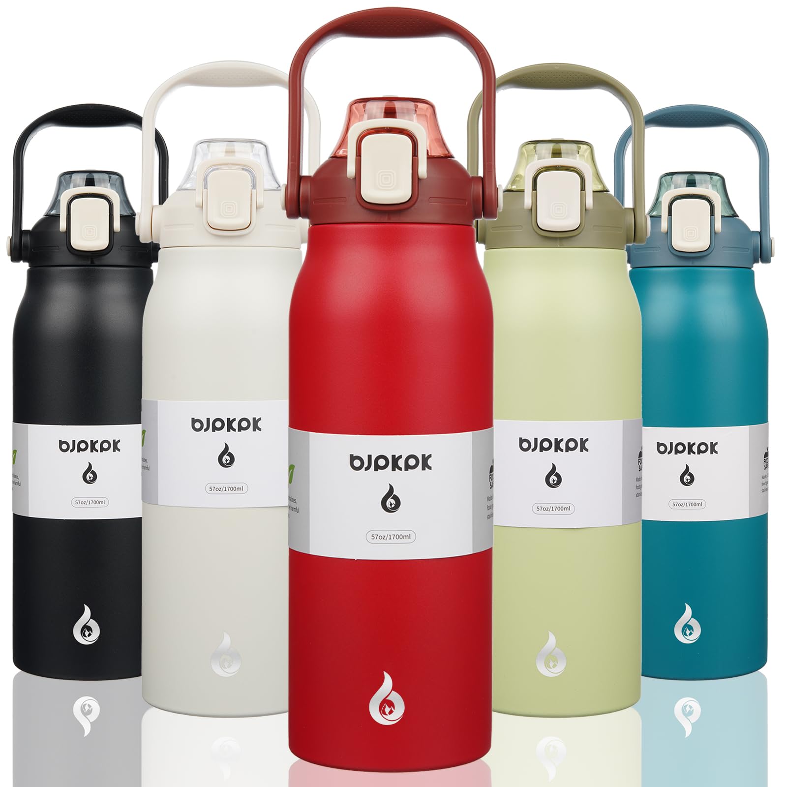 BJPKPK Insulated Water Bottles with Straw, 27 oz Cute Water Bottles with Handle, BPA Free Stainless Steel Metal Jug, Easy Carry Flasks for Men & Women, White