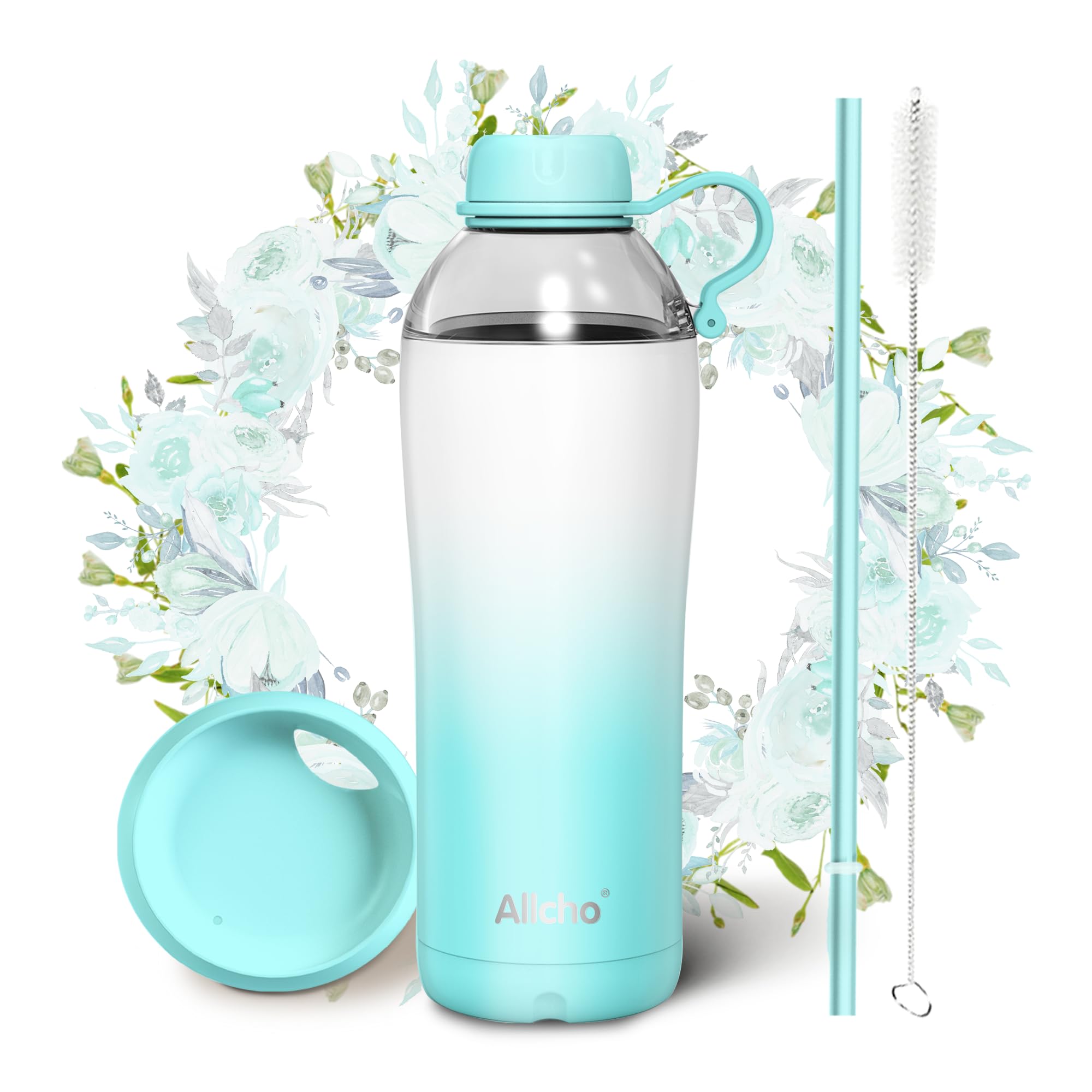 Insulated Water Bottle for Women, 24 oz Stainless Steel Water Bottles, Double Walled, 2 Lids (Chug & Tumbler) - Hydrate & Caffeinate,Available Gift Wrapping