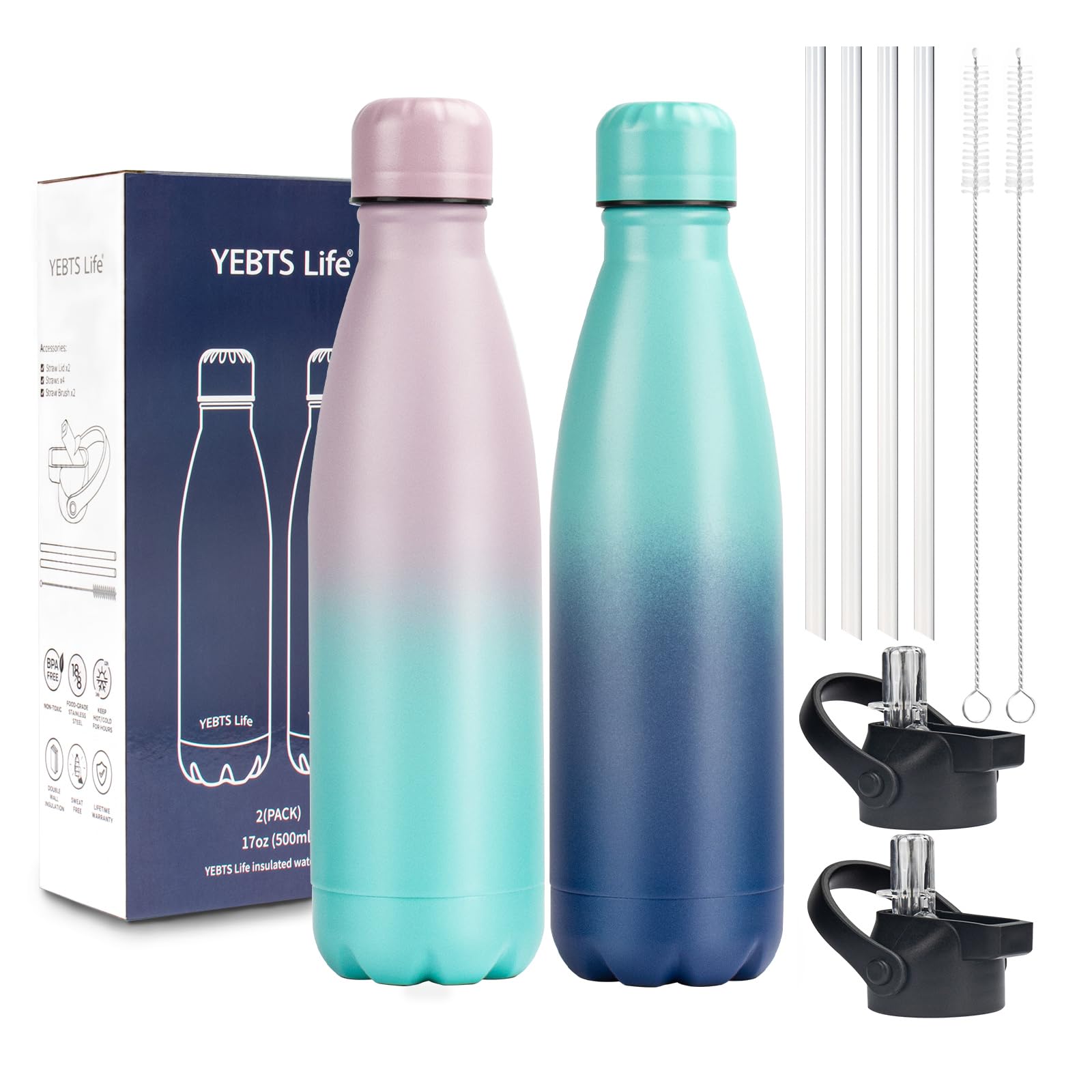 Insulated Water Bottle,12oz Stainless Steel Water Bottles with straw lid,Metal Sports Water Bottles for Boys,Girls,Double Wall Vacuum BPA-Free Flask for School, Sports & Travel-Sliver
