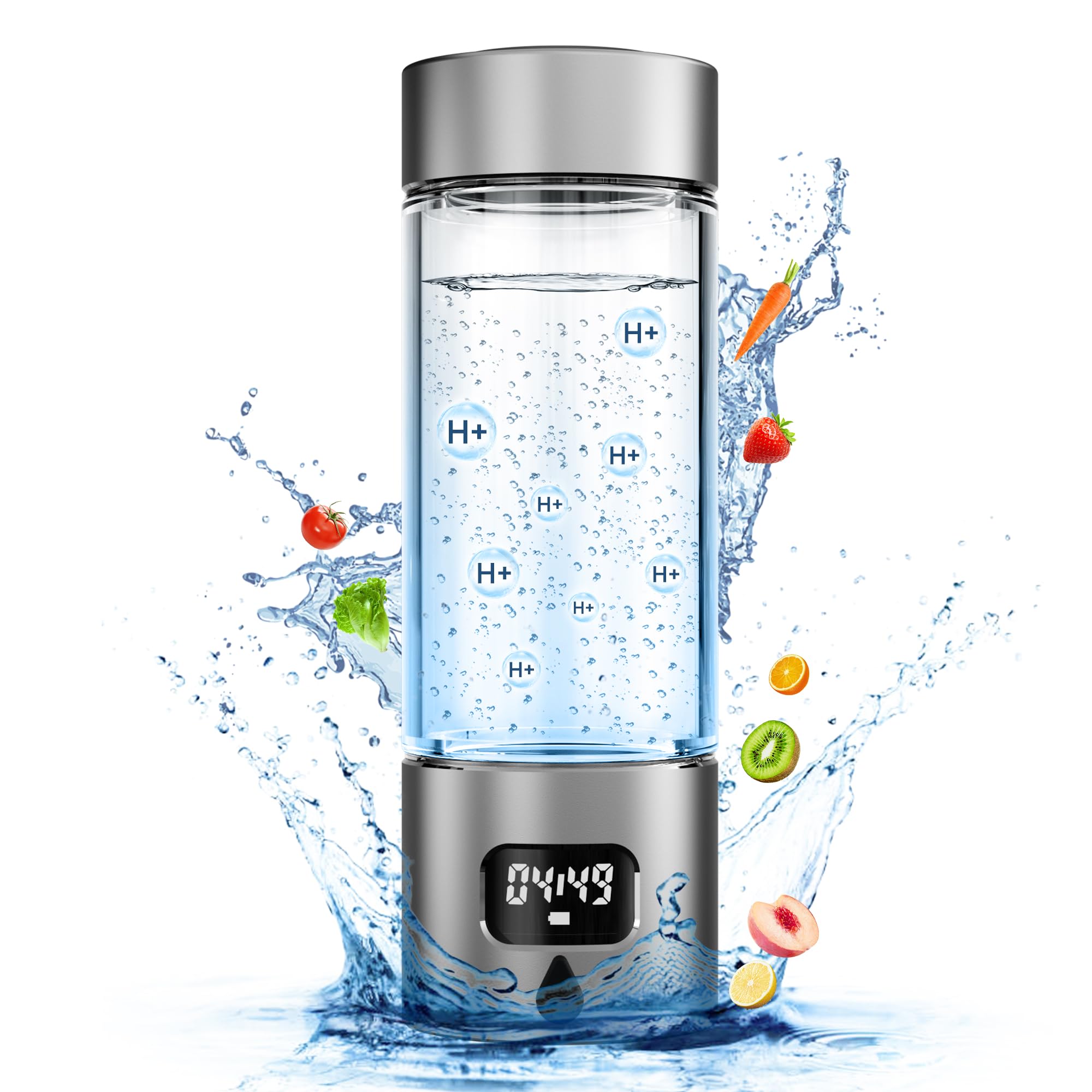 Hydrogen Water Bottle - Portable Rechargeable Water Bottle with LED Timer, Aluminum and Glass, 5000 PPB Hydrogen Production, Gift for Husband Wife Father Friend Client (Gold, 11.6Oz)
