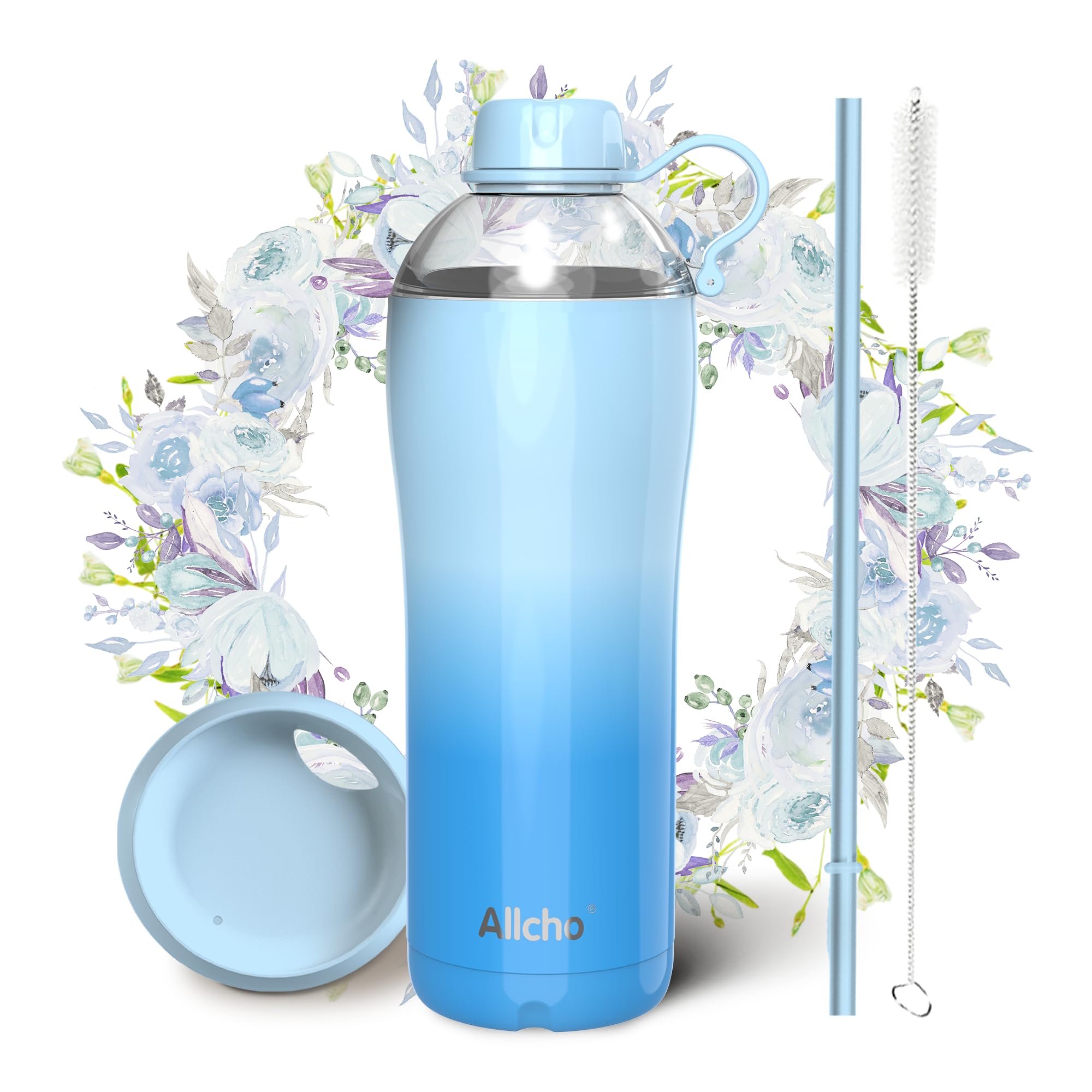 Insulated Water Bottle for Women, 24 oz Stainless Steel Water Bottles, Double Walled, 2 Lids (Chug & Tumbler) - Hydrate & Caffeinate,Available Gift Wrapping