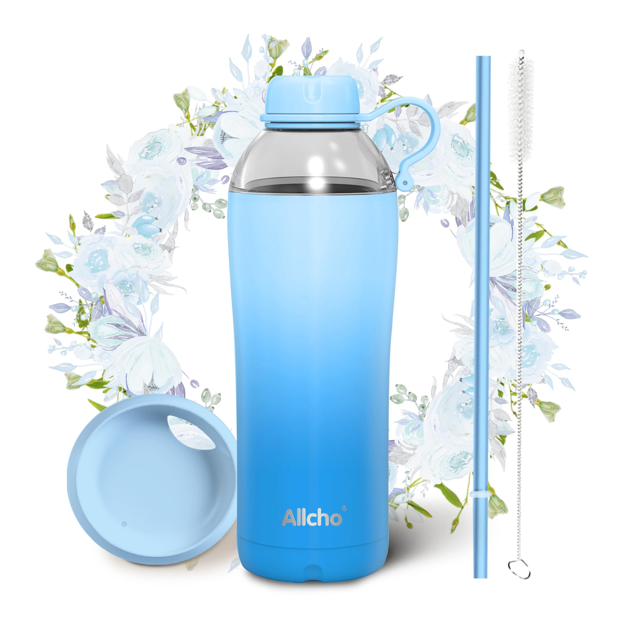 Insulated Water Bottle for Women, 24 oz Stainless Steel Water Bottles, Double Walled, 2 Lids (Chug & Tumbler) - Hydrate & Caffeinate,Available Gift Wrapping