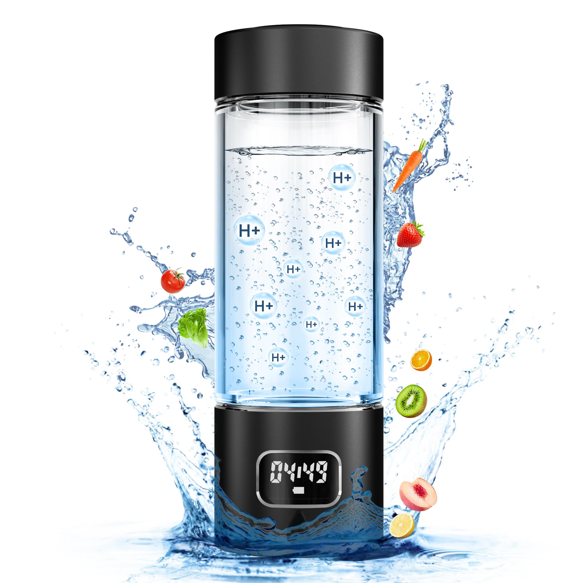 Hydrogen Water Bottle - Portable Rechargeable Water Bottle with LED Timer, Aluminum and Glass, 5000 PPB Hydrogen Production, Gift for Husband Wife Father Friend Client (Gold, 11.6Oz)