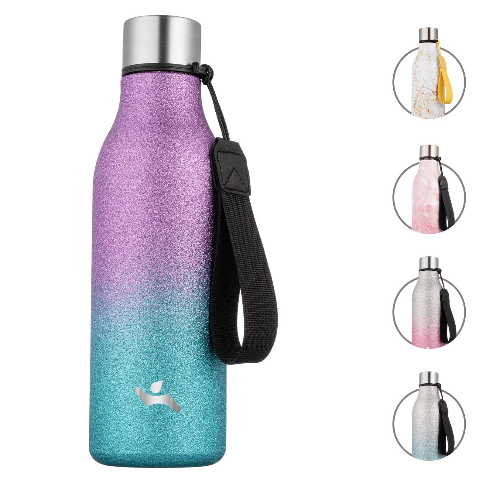 Insulated Water Bottle with Strap,18 oz Double Wall Stainless Steel Vacuum Bottles Metal Water Flask,Candy Blue