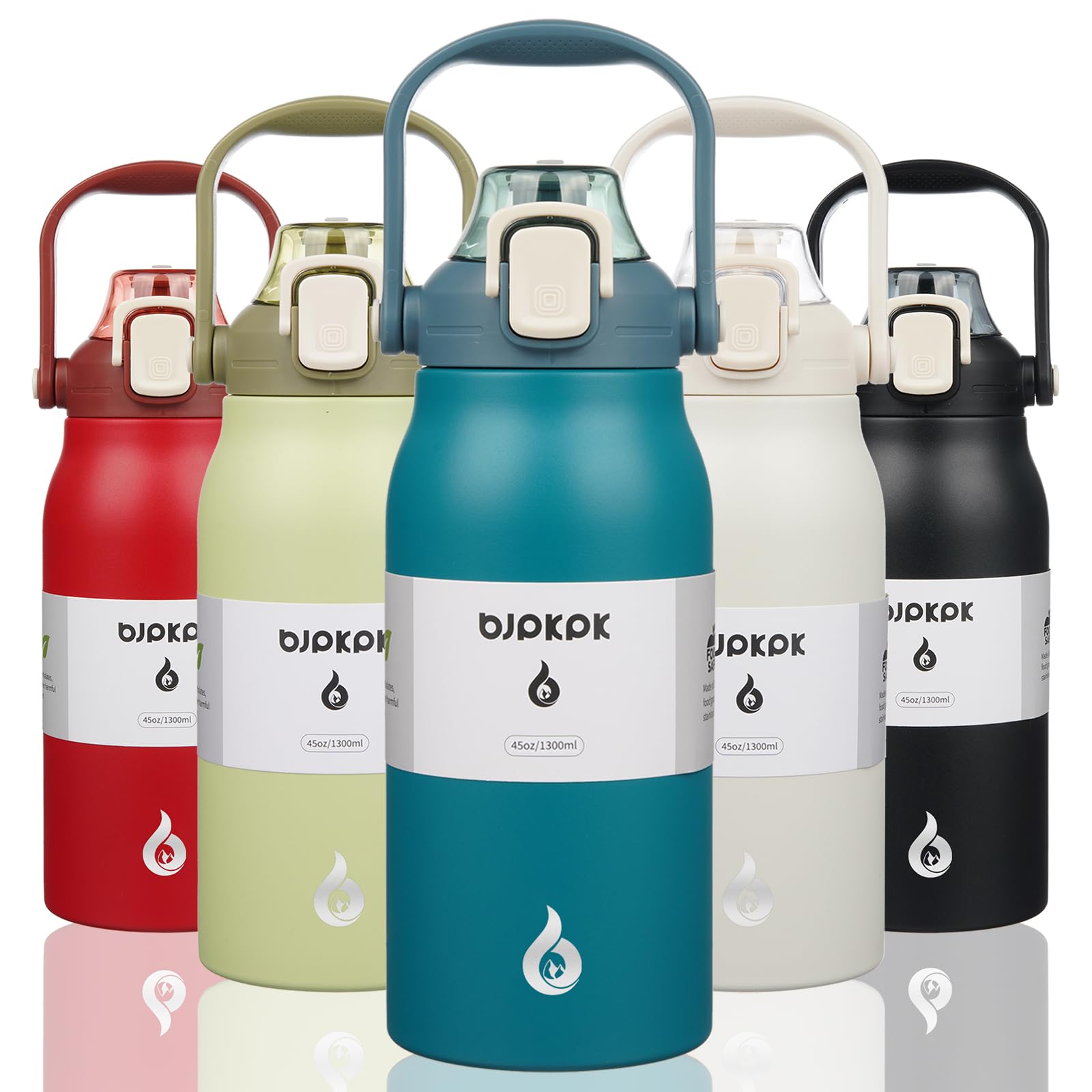 BJPKPK Insulated Water Bottles with Straw, 27 oz Cute Water Bottles with Handle, BPA Free Stainless Steel Metal Jug, Easy Carry Flasks for Men & Women, White