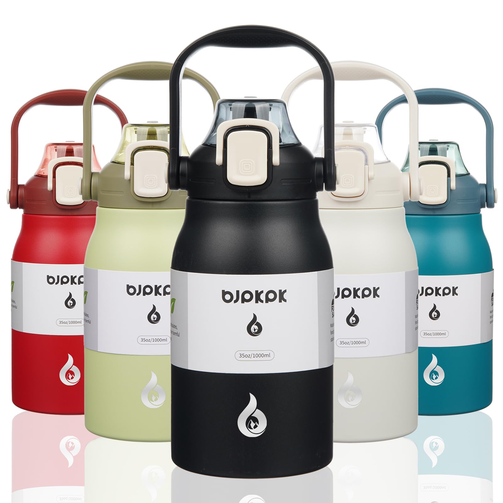 BJPKPK Insulated Water Bottles with Straw, 27 oz Cute Water Bottles with Handle, BPA Free Stainless Steel Metal Jug, Easy Carry Flasks for Men & Women, White